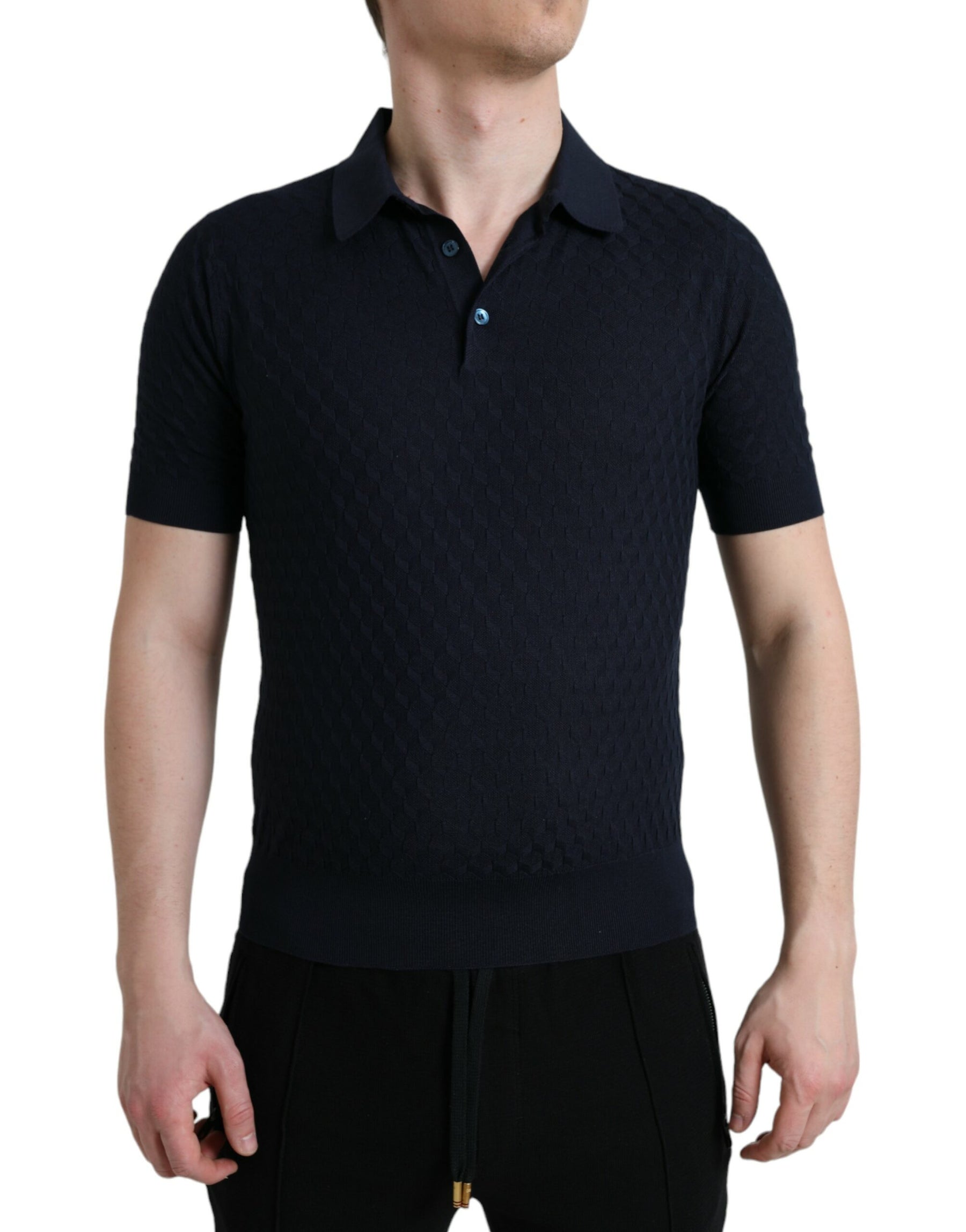 Dolce & Gabbana Dark Blue Collared Short Sleeve Polo T-shirt | Regal Royce