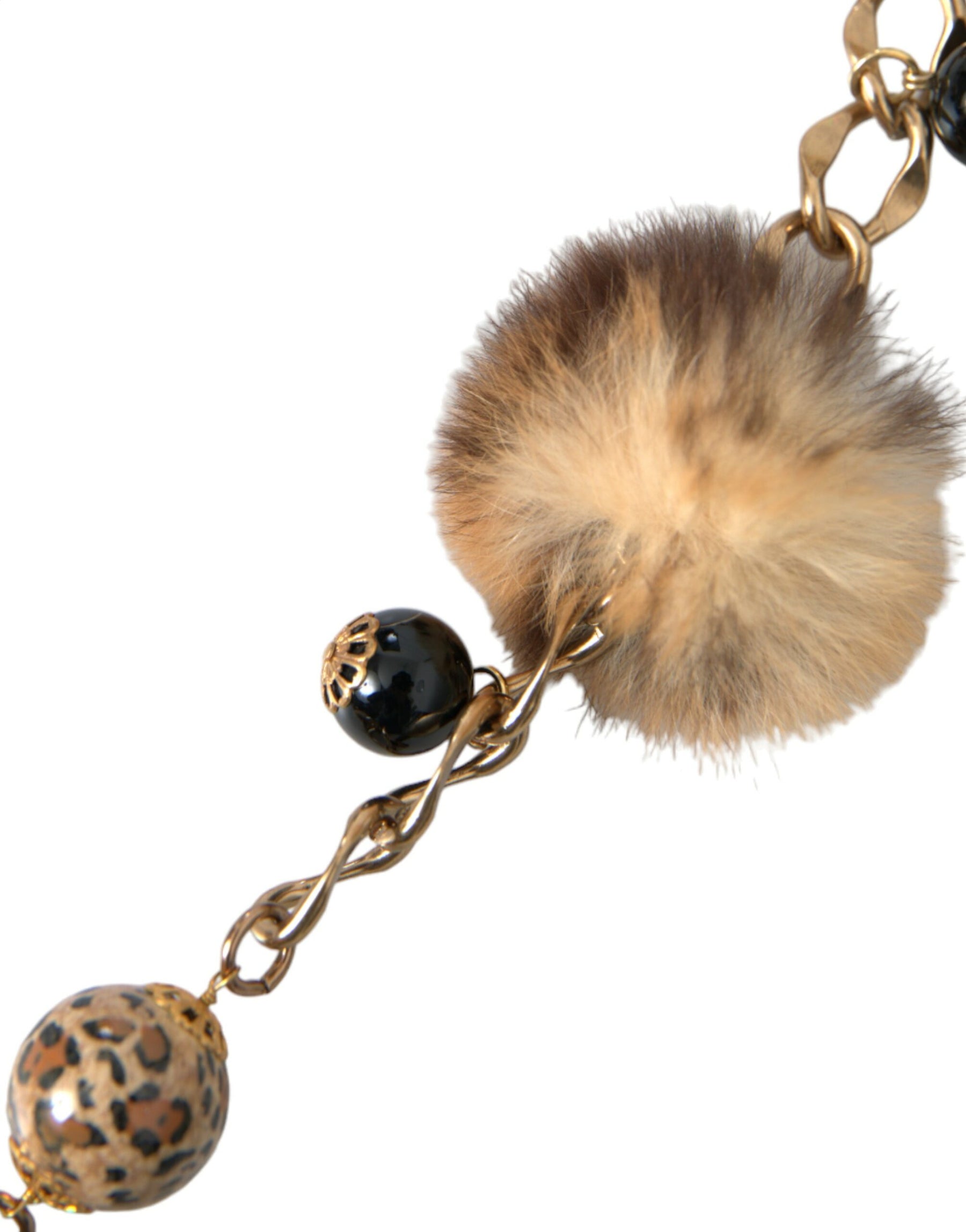 Dolce & Gabbana Gold Brass Leopard Fur Pearl Collier Chain Belt | Regal Royce