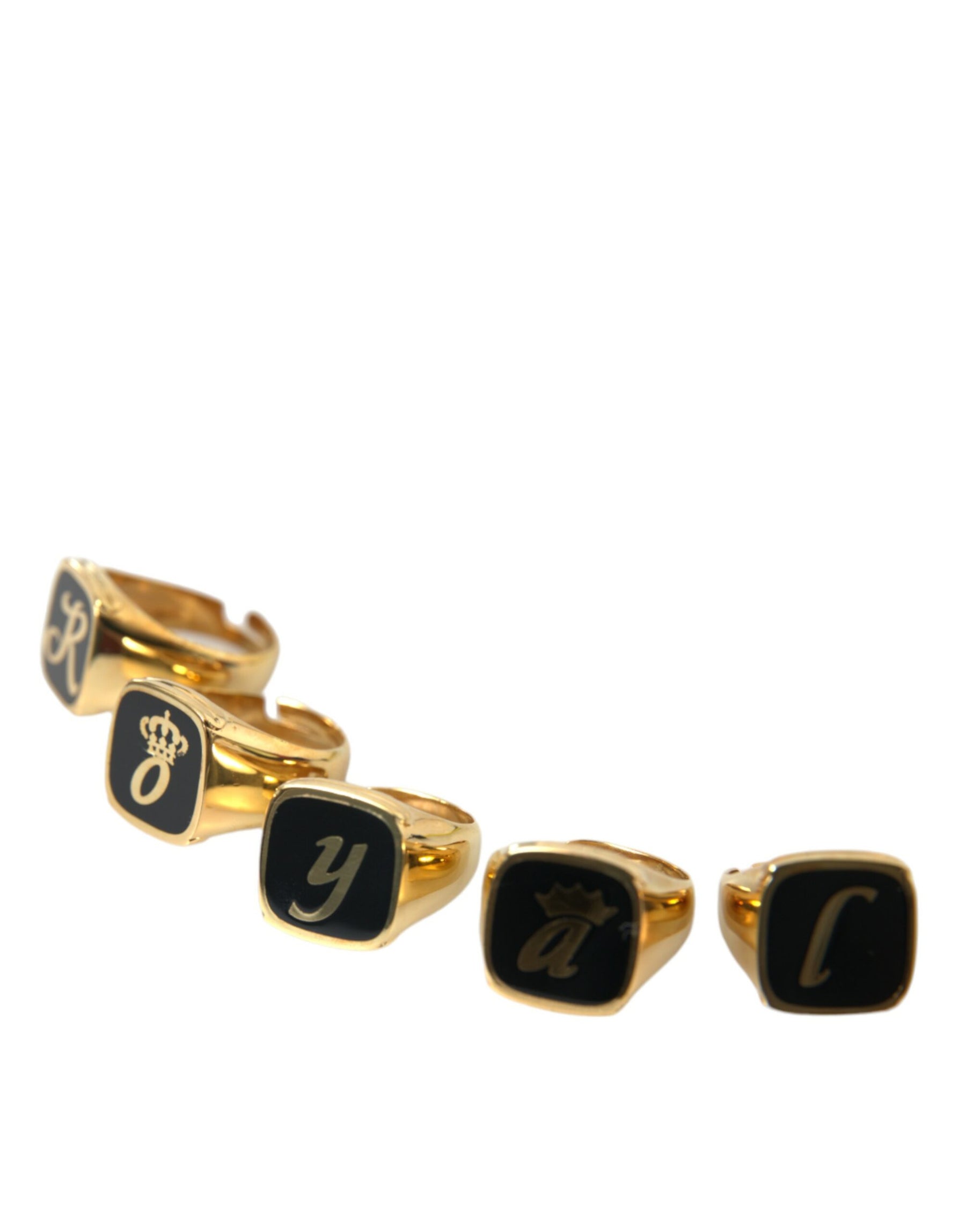 Dolce & Gabbana Gold Brass ROYAL Enamel Set of 5 Ring | Regal Royce