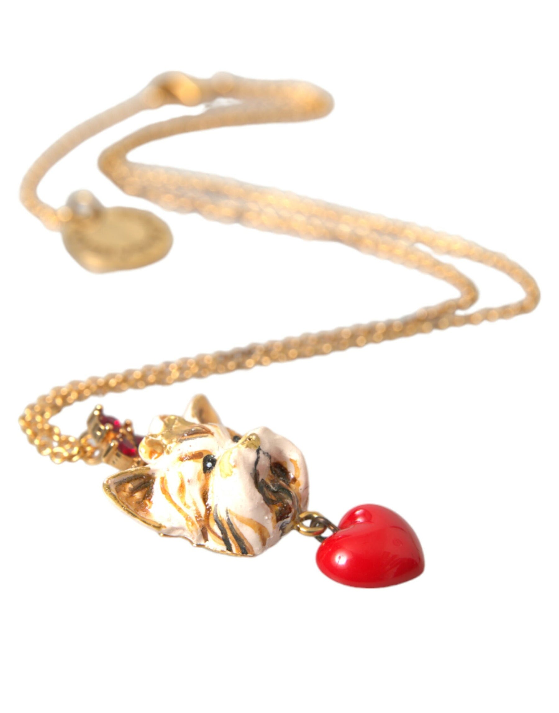 Dolce & Gabbana Gold Brass Chain Dog Heart Pendant Charm Necklace | Regal Royce