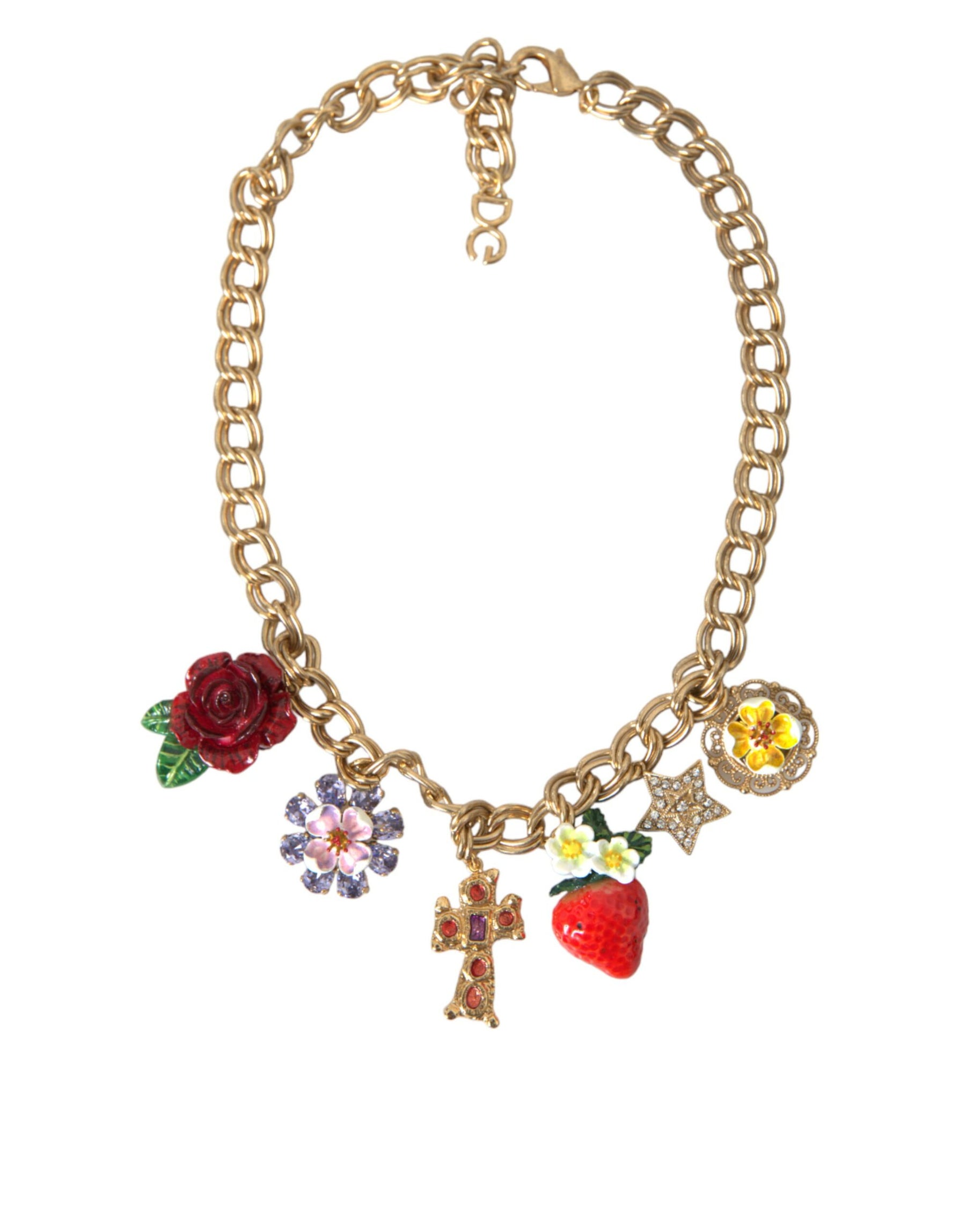 Dolce & Gabbana Gold Chain Rose Cross Strawberry Star Pendant Necklace | Regal Royce