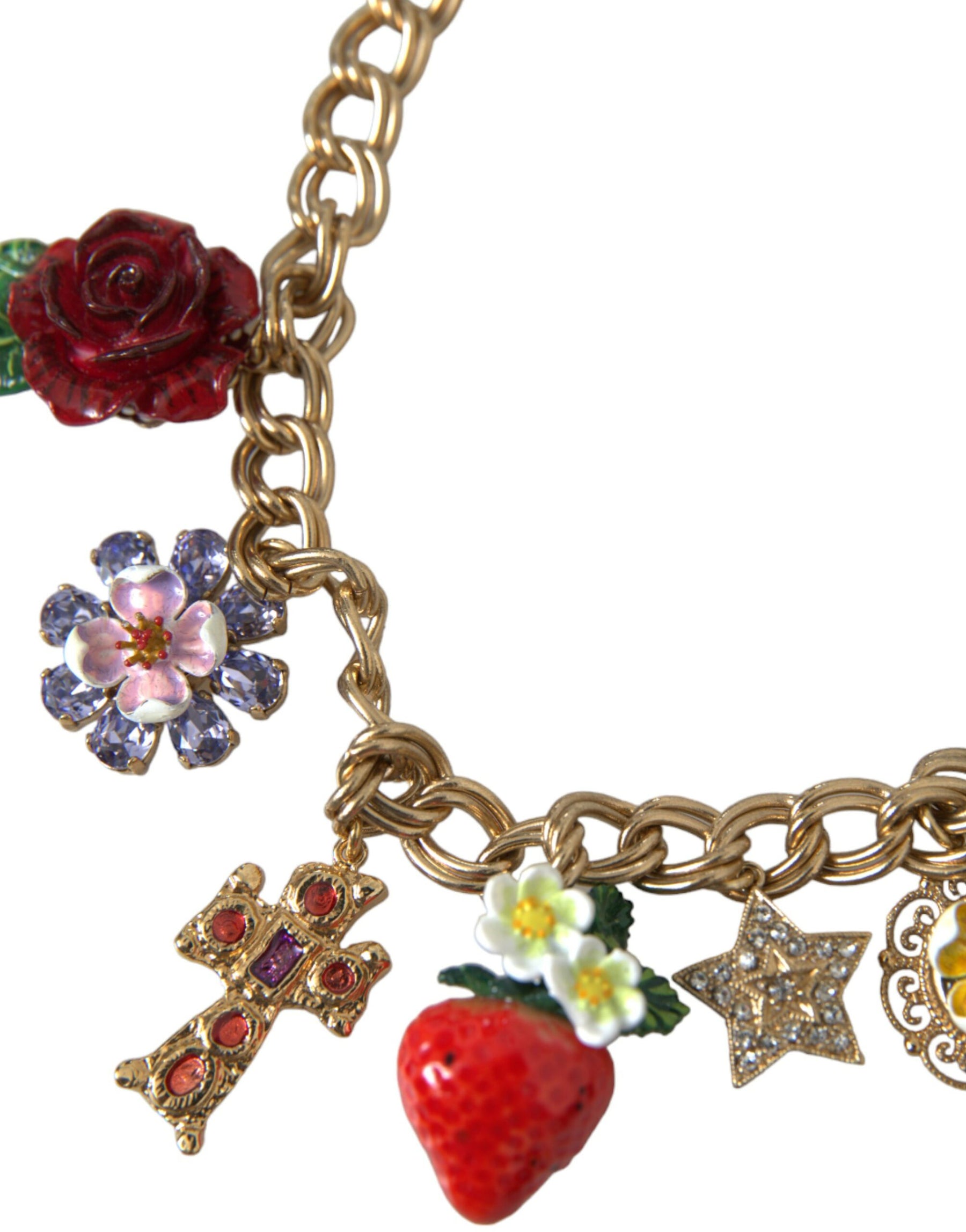 Dolce & Gabbana Gold Chain Rose Cross Strawberry Star Pendant Necklace | Regal Royce