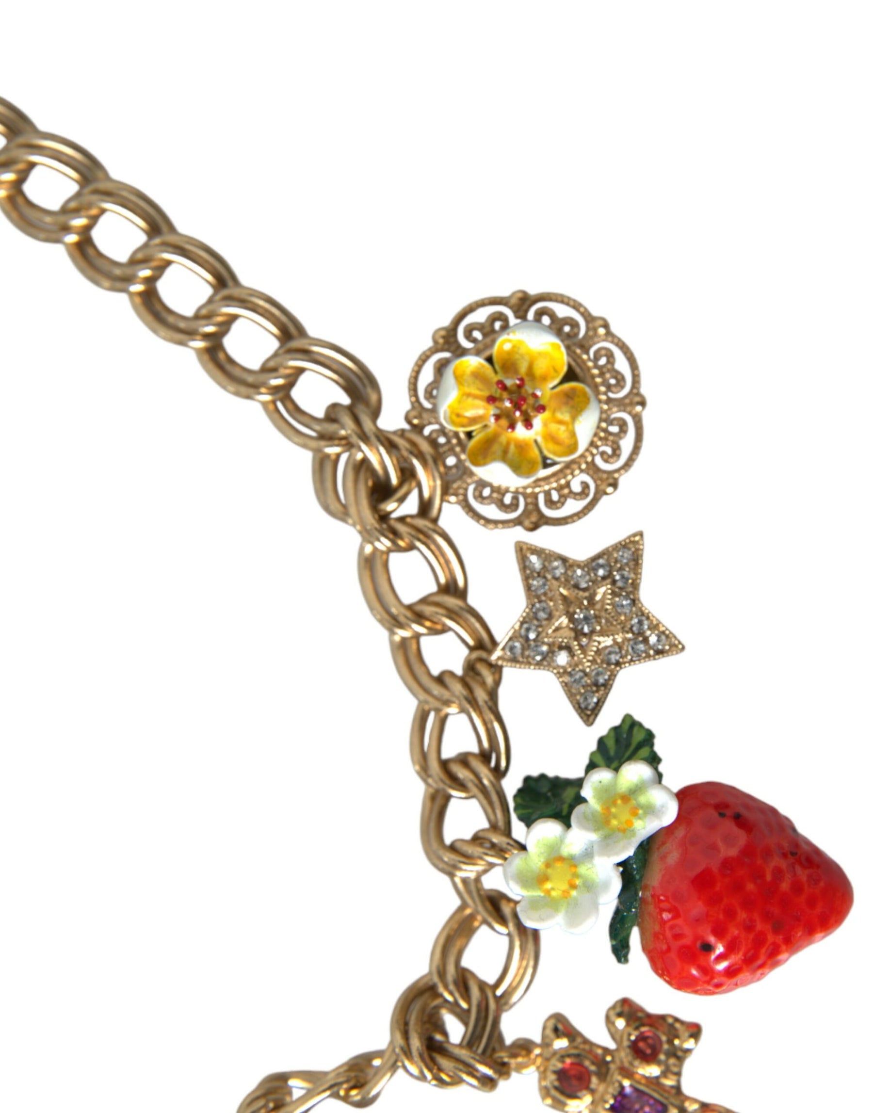 Dolce & Gabbana Gold Chain Rose Cross Strawberry Star Pendant Necklace | Regal Royce