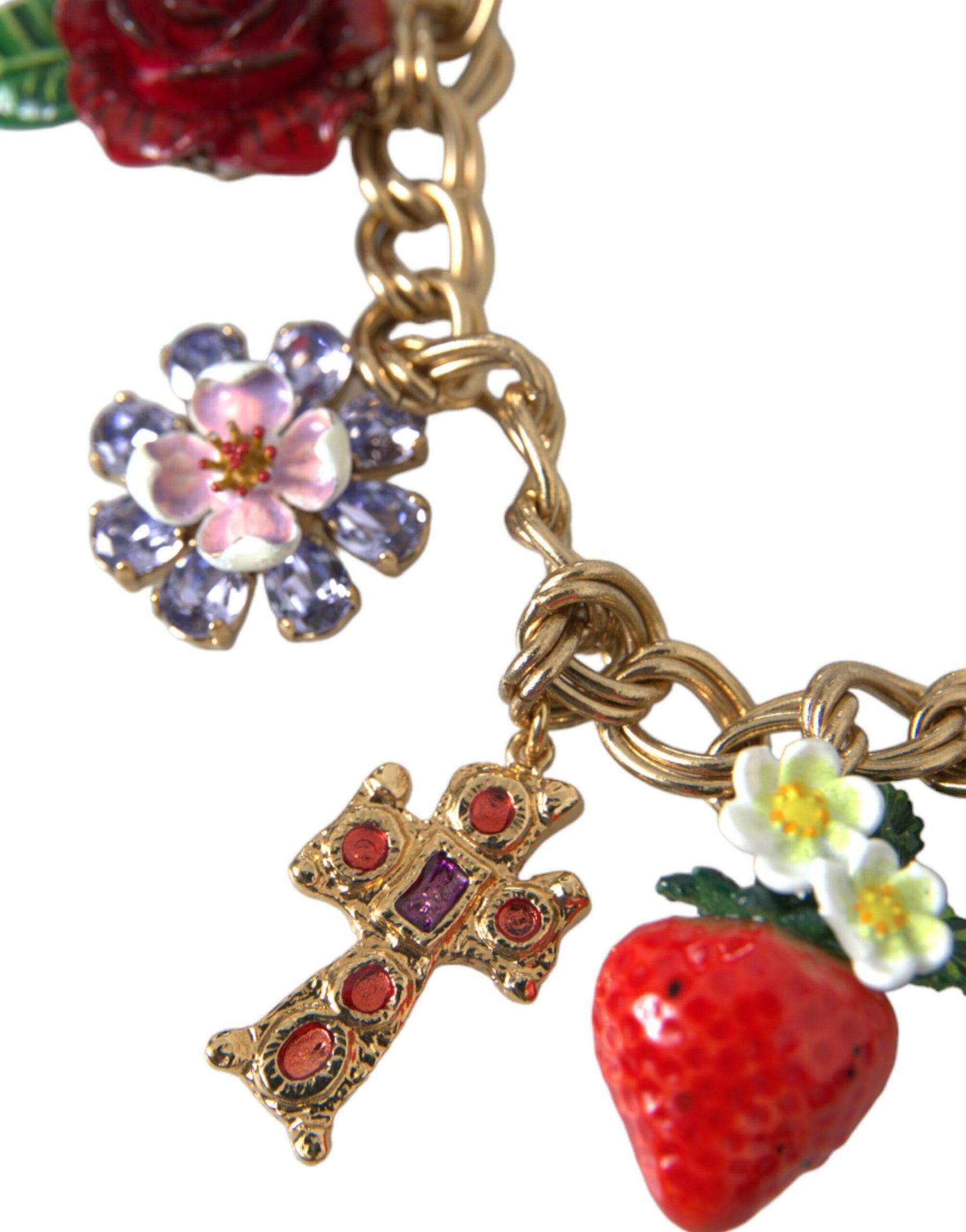 Dolce & Gabbana Gold Chain Rose Cross Strawberry Star Pendant Necklace | Regal Royce