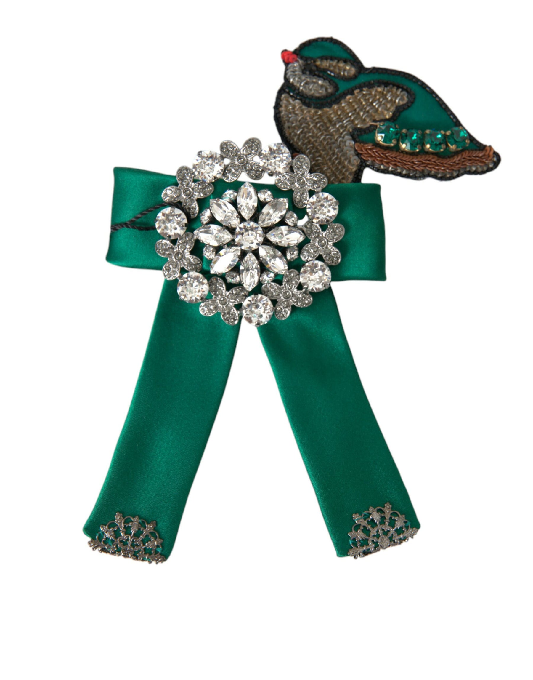 Dolce & Gabbana Green Satin Bird Crystal Women Hair Clip | Regal Royce