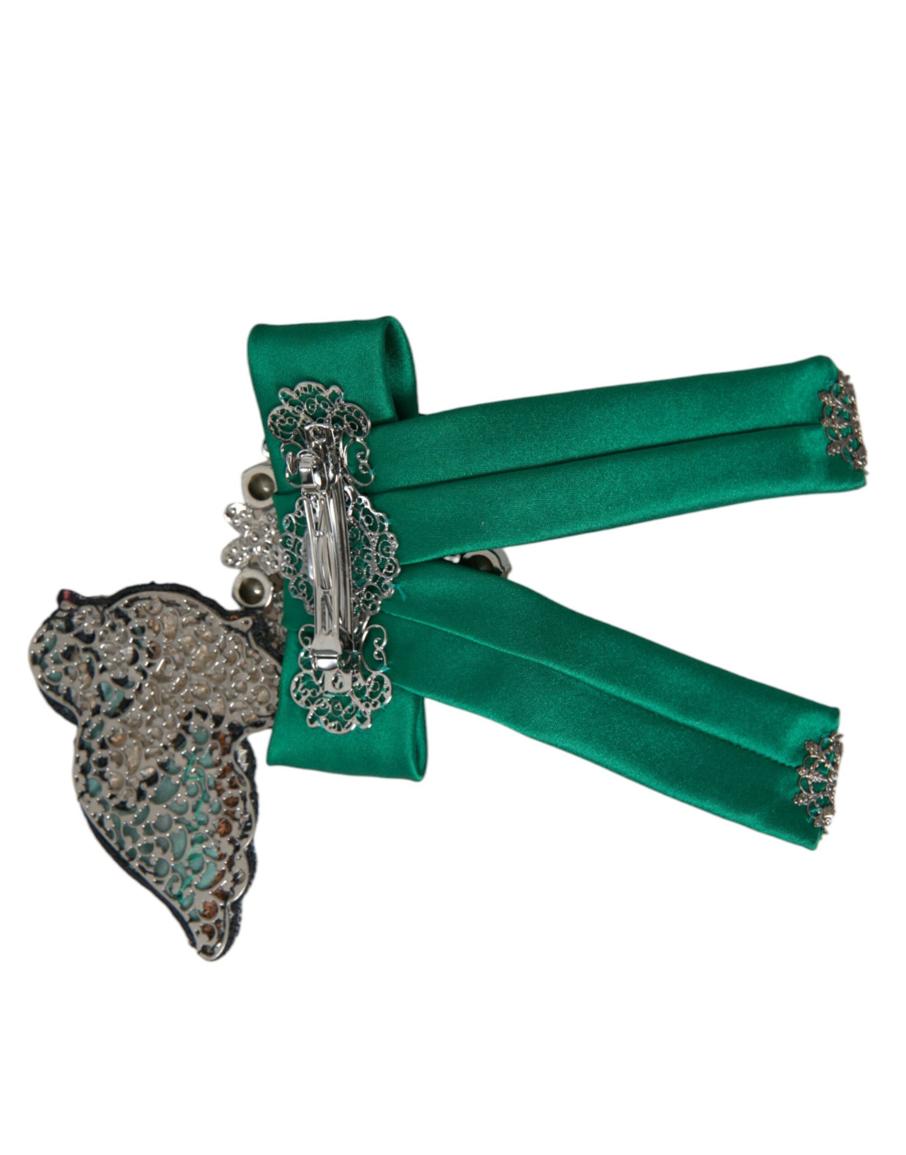 Dolce & Gabbana Green Satin Bird Crystal Women Hair Clip | Regal Royce