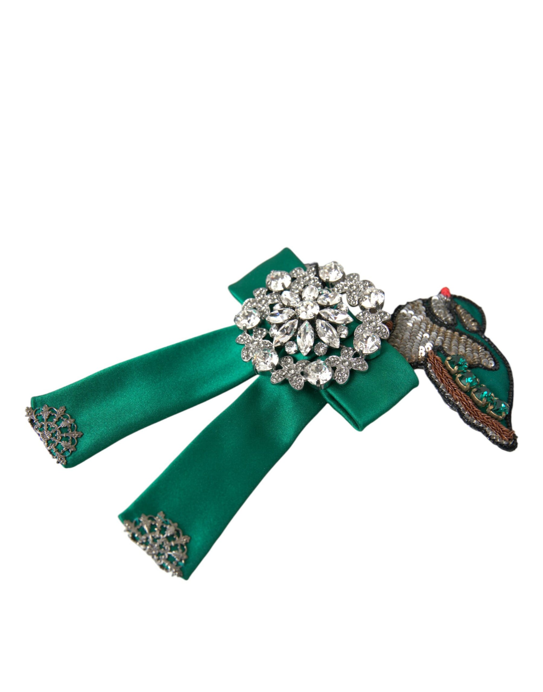 Dolce & Gabbana Green Satin Bird Crystal Women Hair Clip | Regal Royce