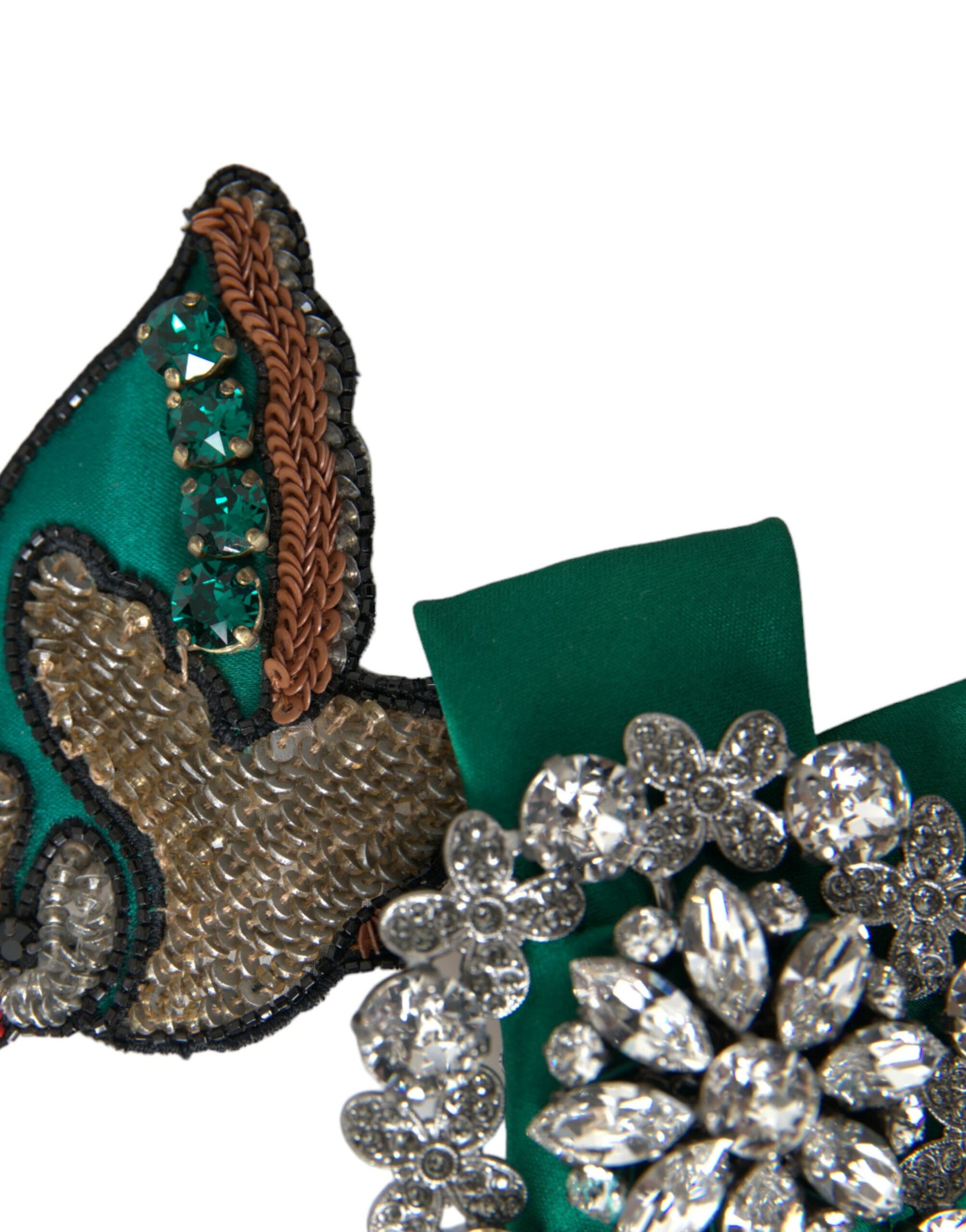 Dolce & Gabbana Green Satin Bird Crystal Women Hair Clip | Regal Royce