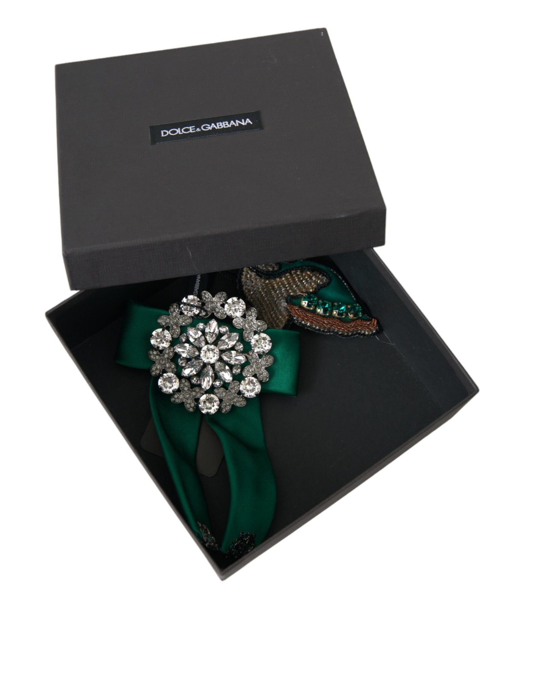 Dolce & Gabbana Green Satin Bird Crystal Women Hair Clip | Regal Royce
