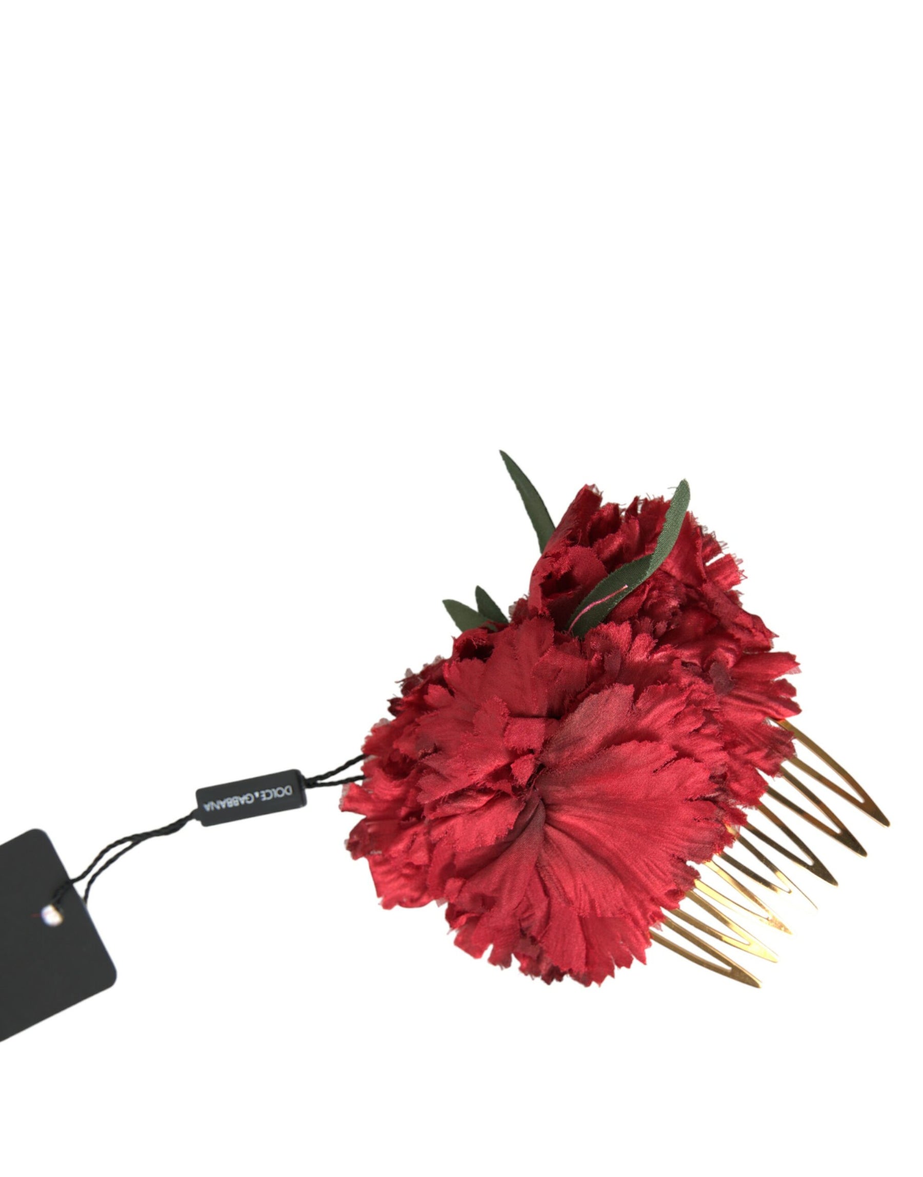 Dolce & Gabbana Red Silk Floral Gold Brass Women Hair Comb | Regal Royce