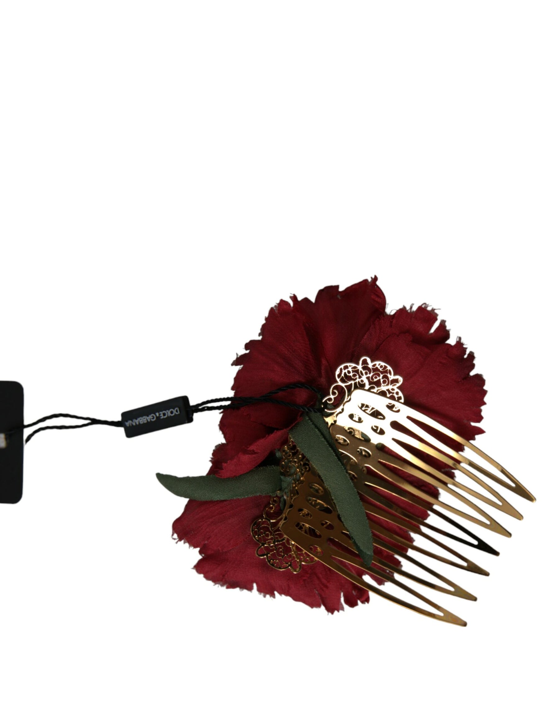 Dolce & Gabbana Red Silk Floral Gold Brass Women Hair Comb | Regal Royce