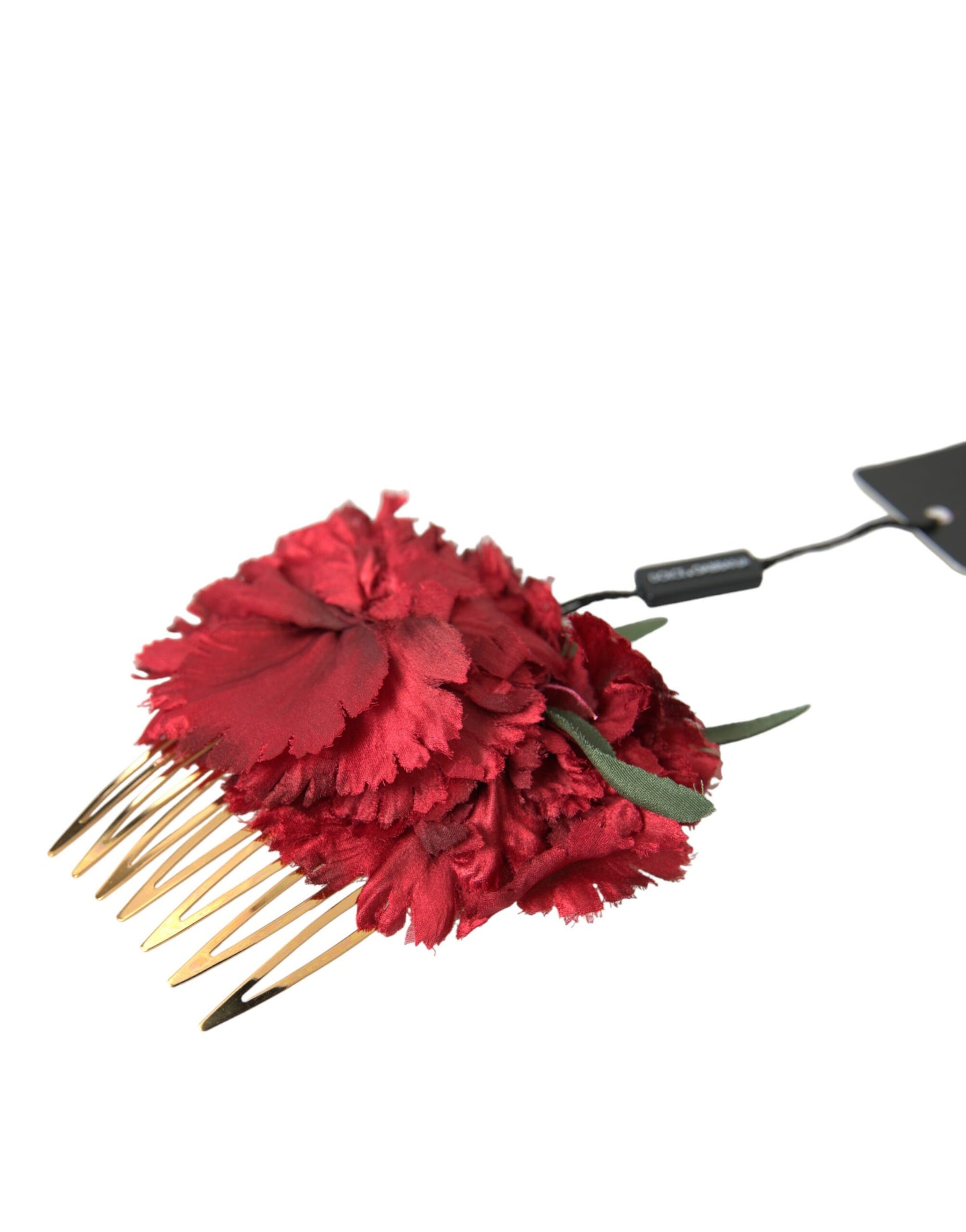 Dolce & Gabbana Red Silk Floral Gold Brass Women Hair Comb | Regal Royce