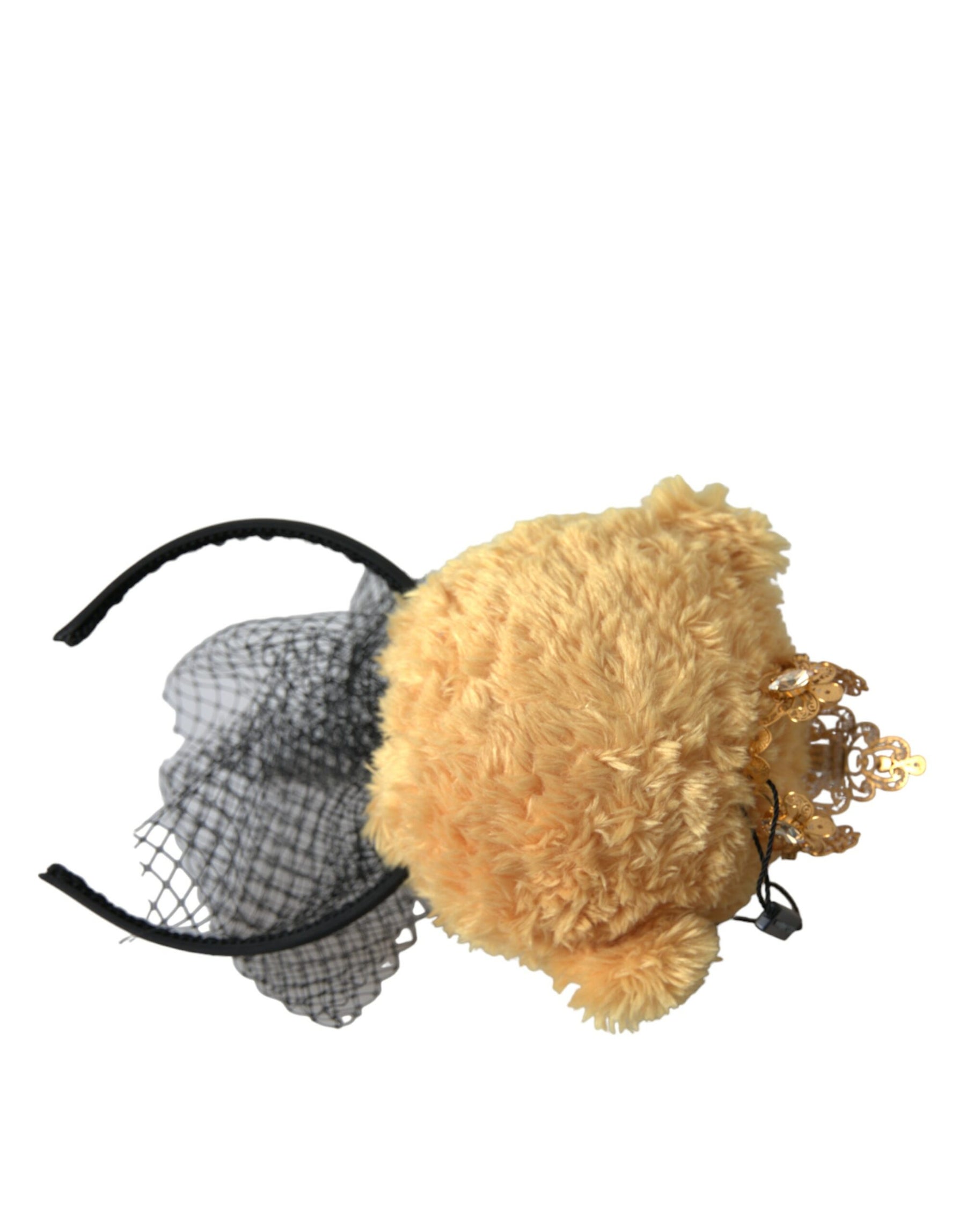 Dolce & Gabbana Brown Teddy Bear Gold Crystal Crown Hair Band Diadem | Regal Royce