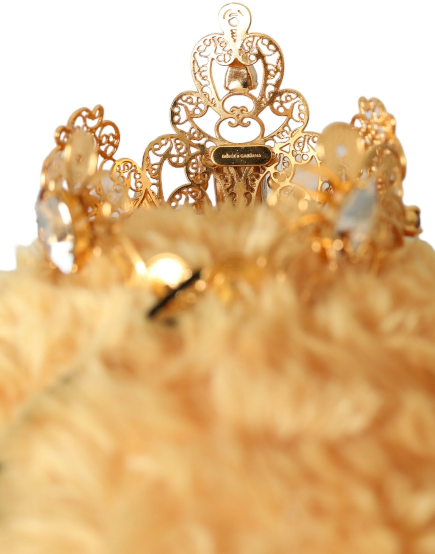 Dolce & Gabbana Brown Teddy Bear Gold Crystal Crown Hair Band Diadem | Regal Royce