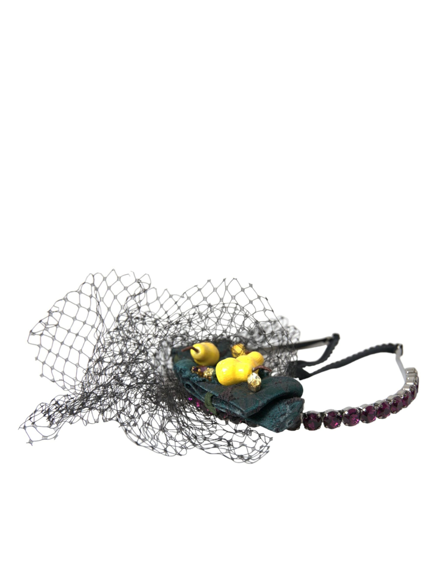 Dolce & Gabbana Black Lemons Sicily Purple Crystal Net Headband Diadem | Regal Royce