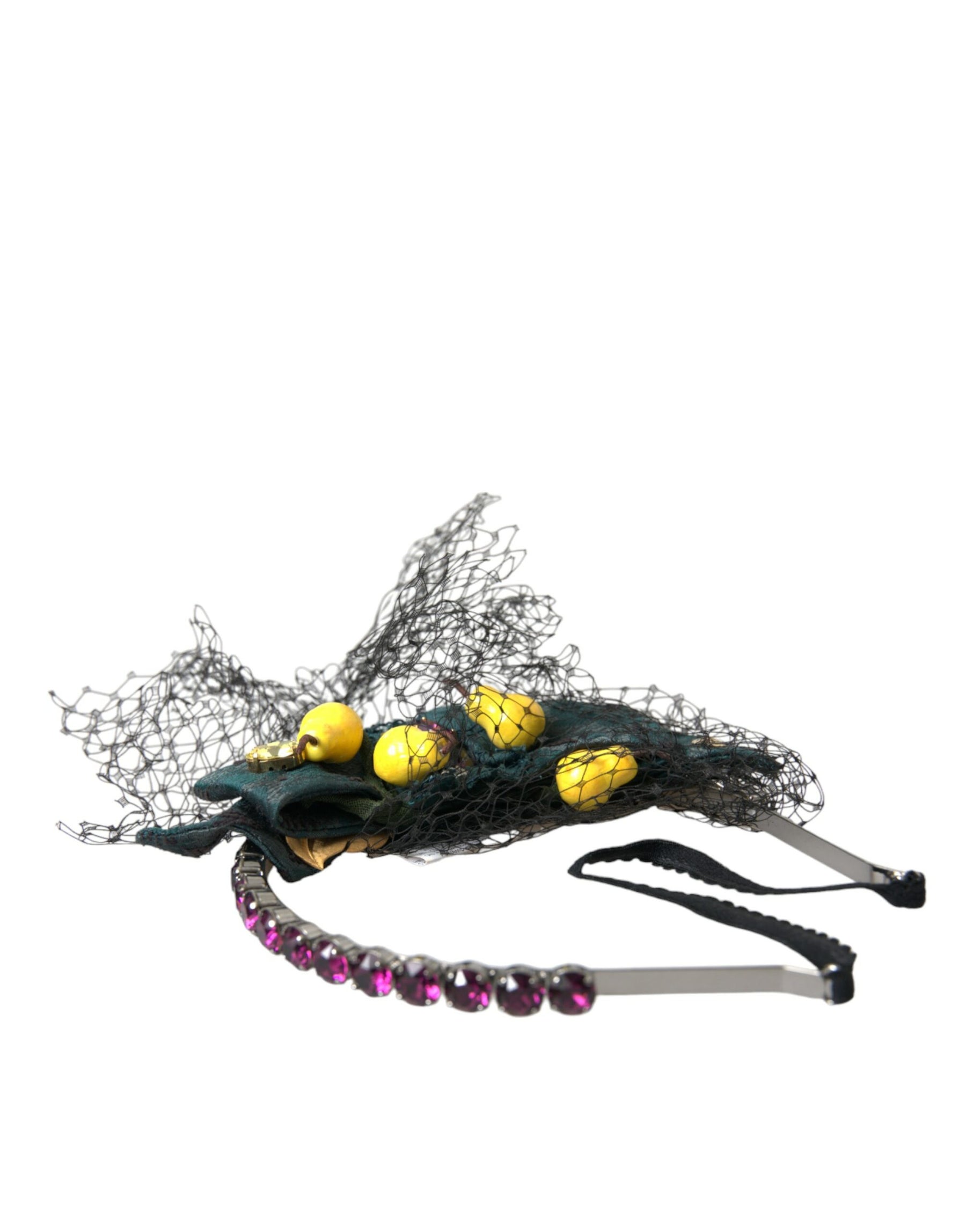 Dolce & Gabbana Black Lemons Sicily Purple Crystal Net Headband Diadem | Regal Royce