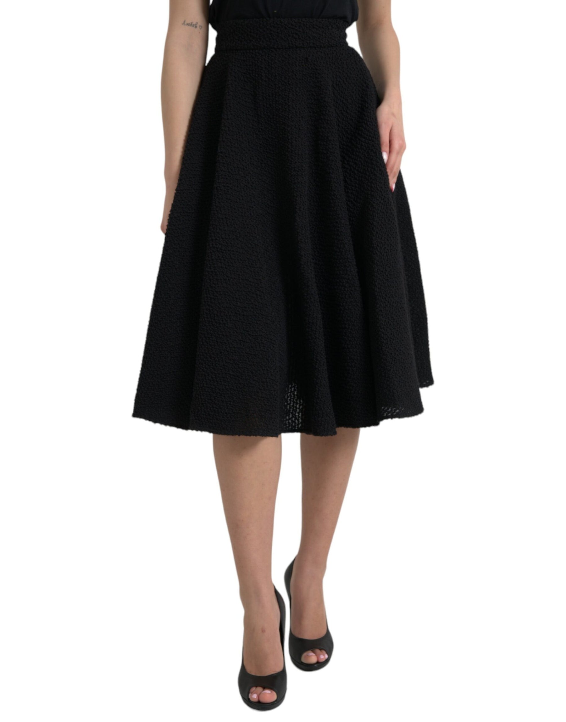 Dolce & Gabbana Black High Waist A-line Knee Length Skirt | Regal Royce