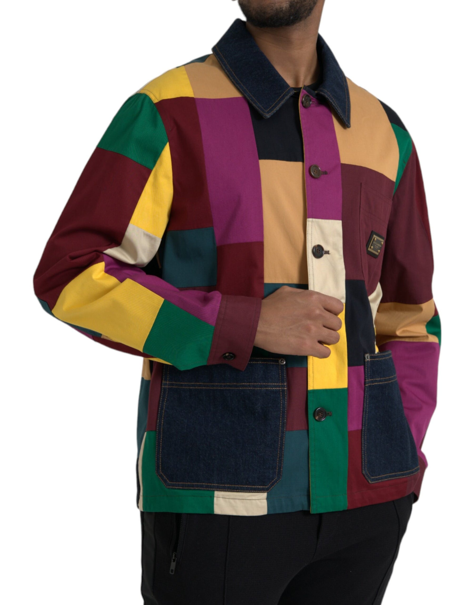 Dolce & Gabbana Multicolor Patchwork Cotton Collared Jacket | Regal Royce