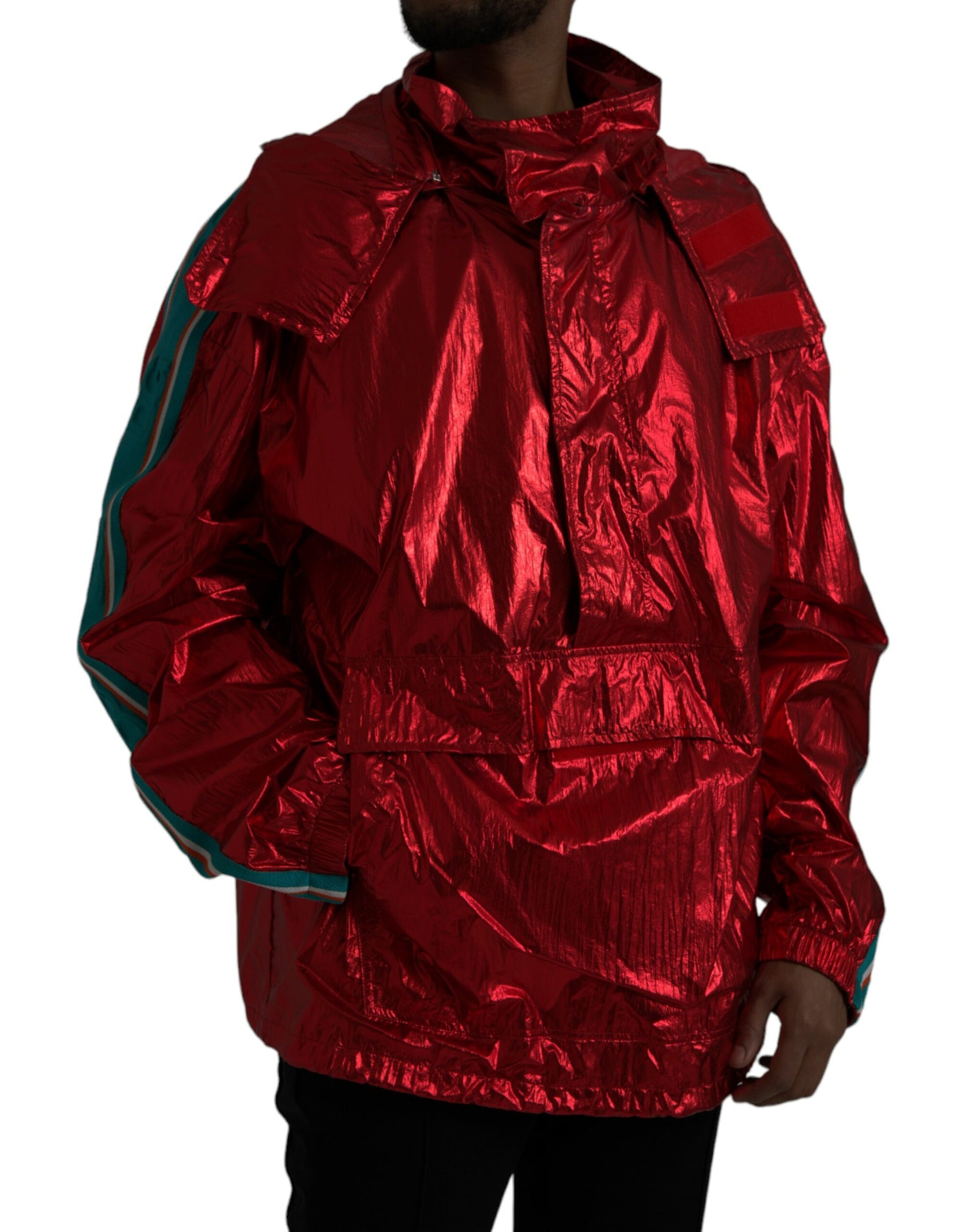 Dolce & Gabbana Red Nylon Hooded Pullover Sweatshirt Jacket | Regal Royce