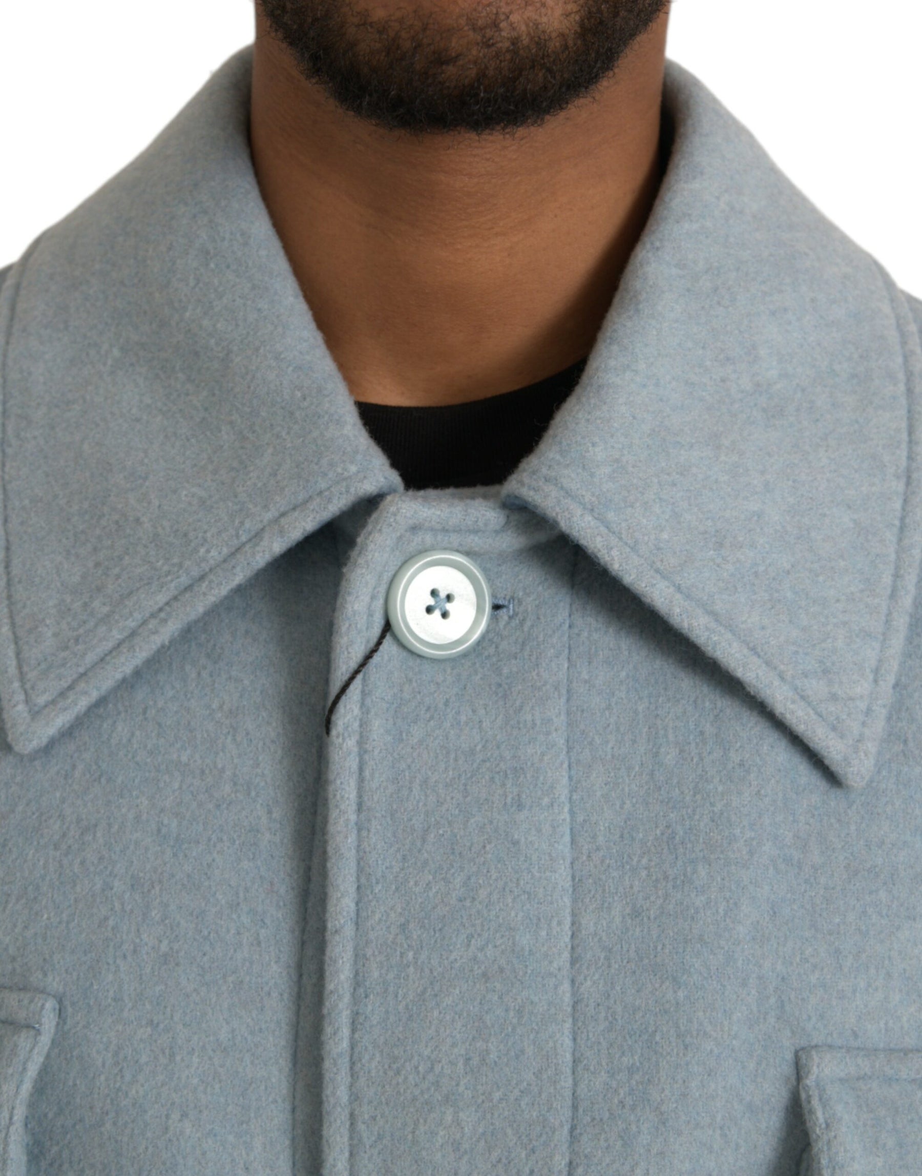 Dolce & Gabbana Light Blue Wool Button Trench Coat Jacket | Regal Royce