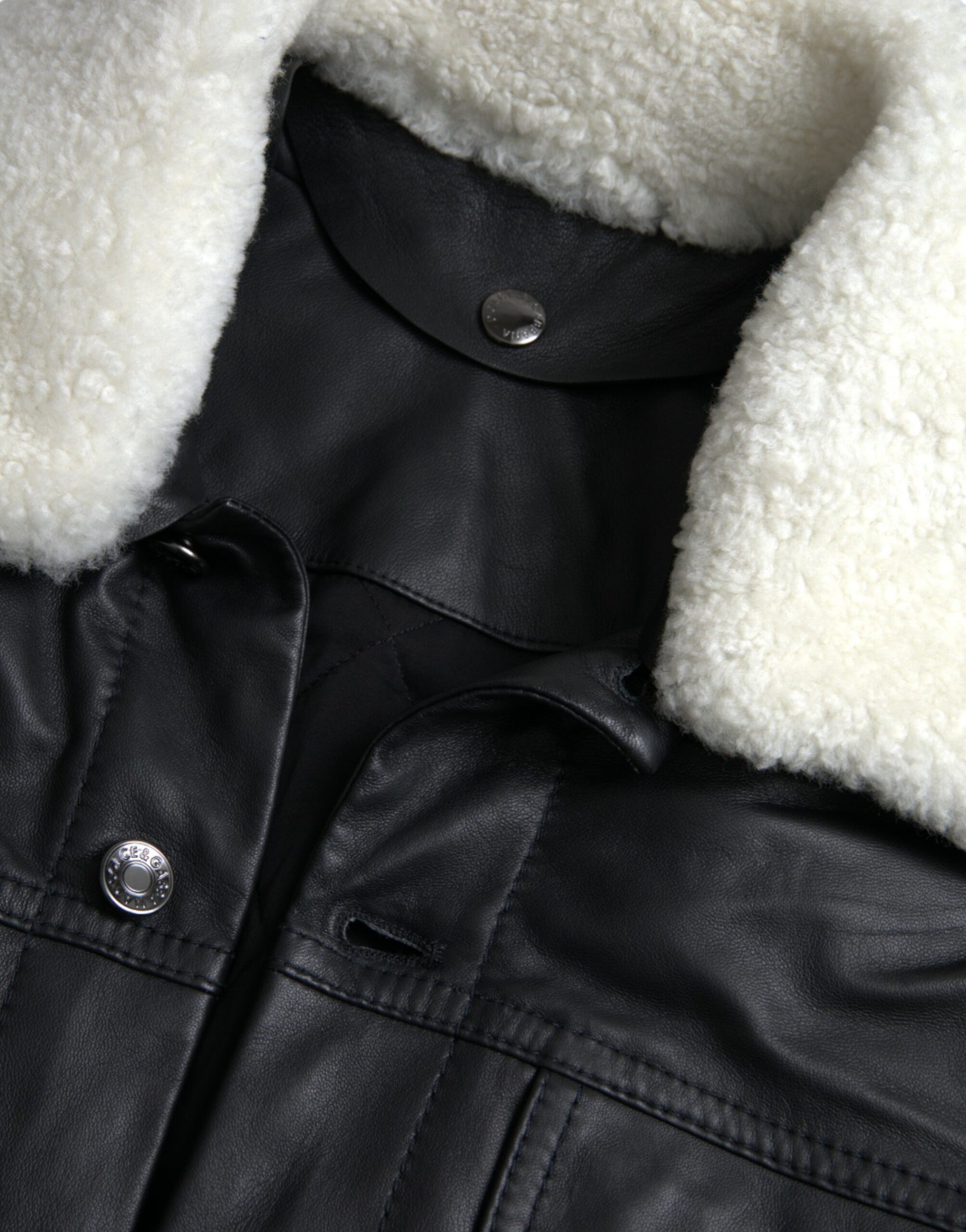 Dolce & Gabbana Black Leather Fur Collar Biker Coat Jacket | Regal Royce