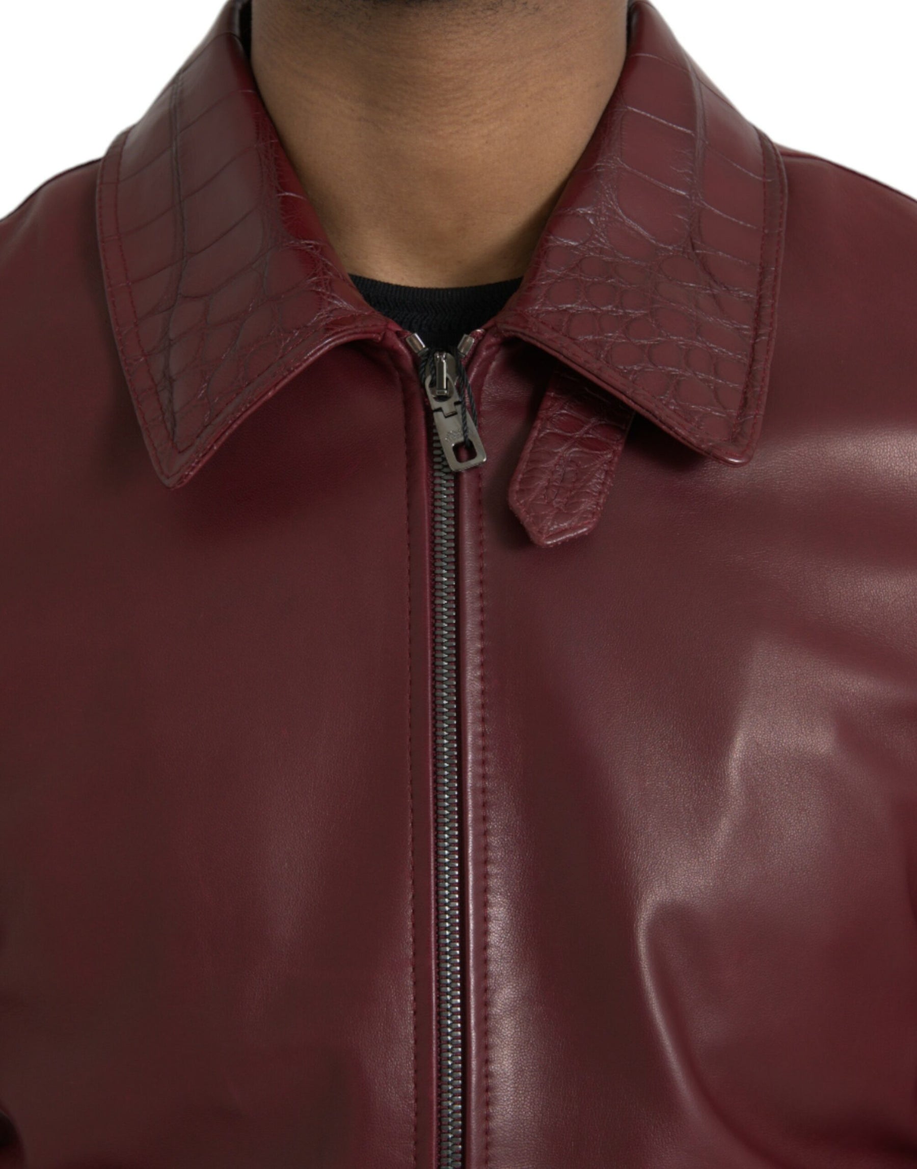 Dolce & Gabbana Maroon Exotic Leather Zip Biker Coat Jacket | Regal Royce