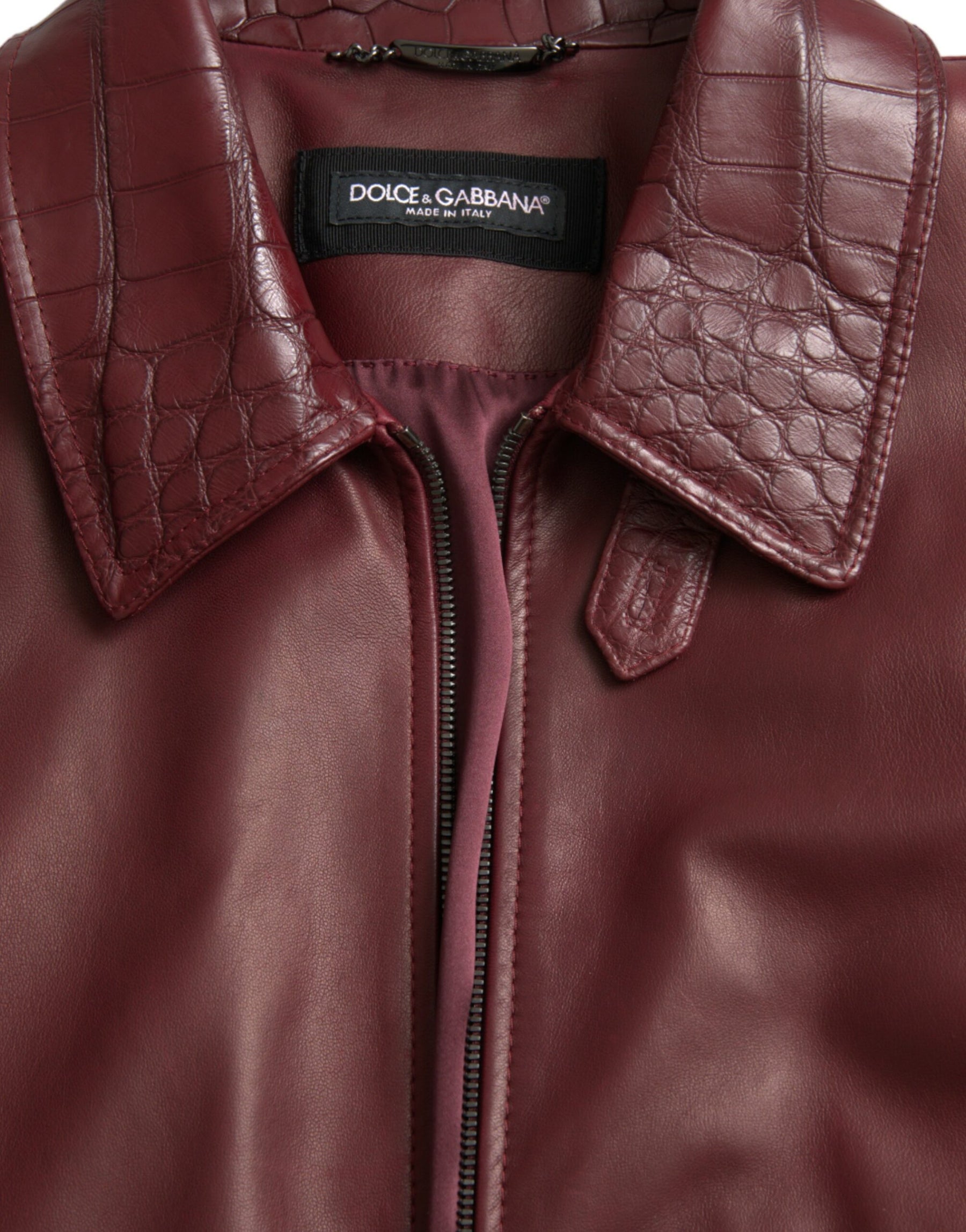 Dolce & Gabbana Maroon Exotic Leather Zip Biker Coat Jacket | Regal Royce
