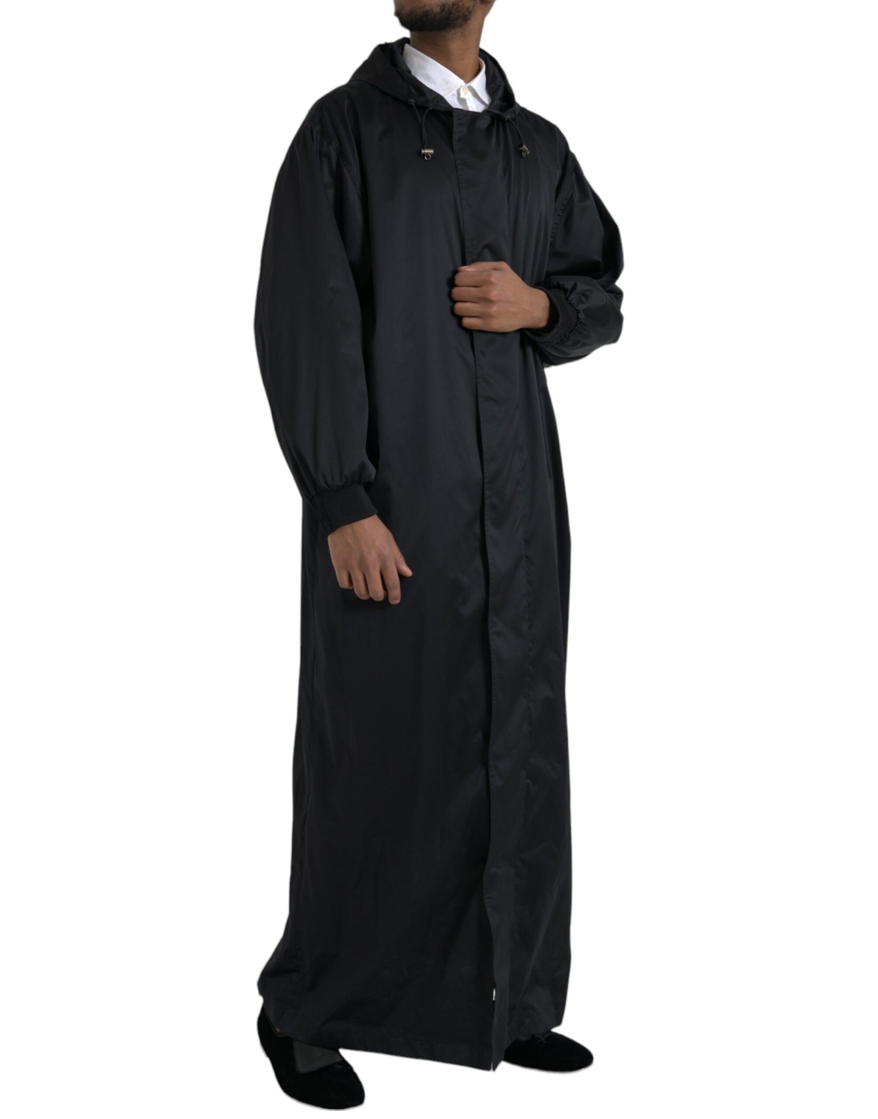 Dolce & Gabbana Black Polyester Hooded Long Windbreaker Jacket | Regal Royce