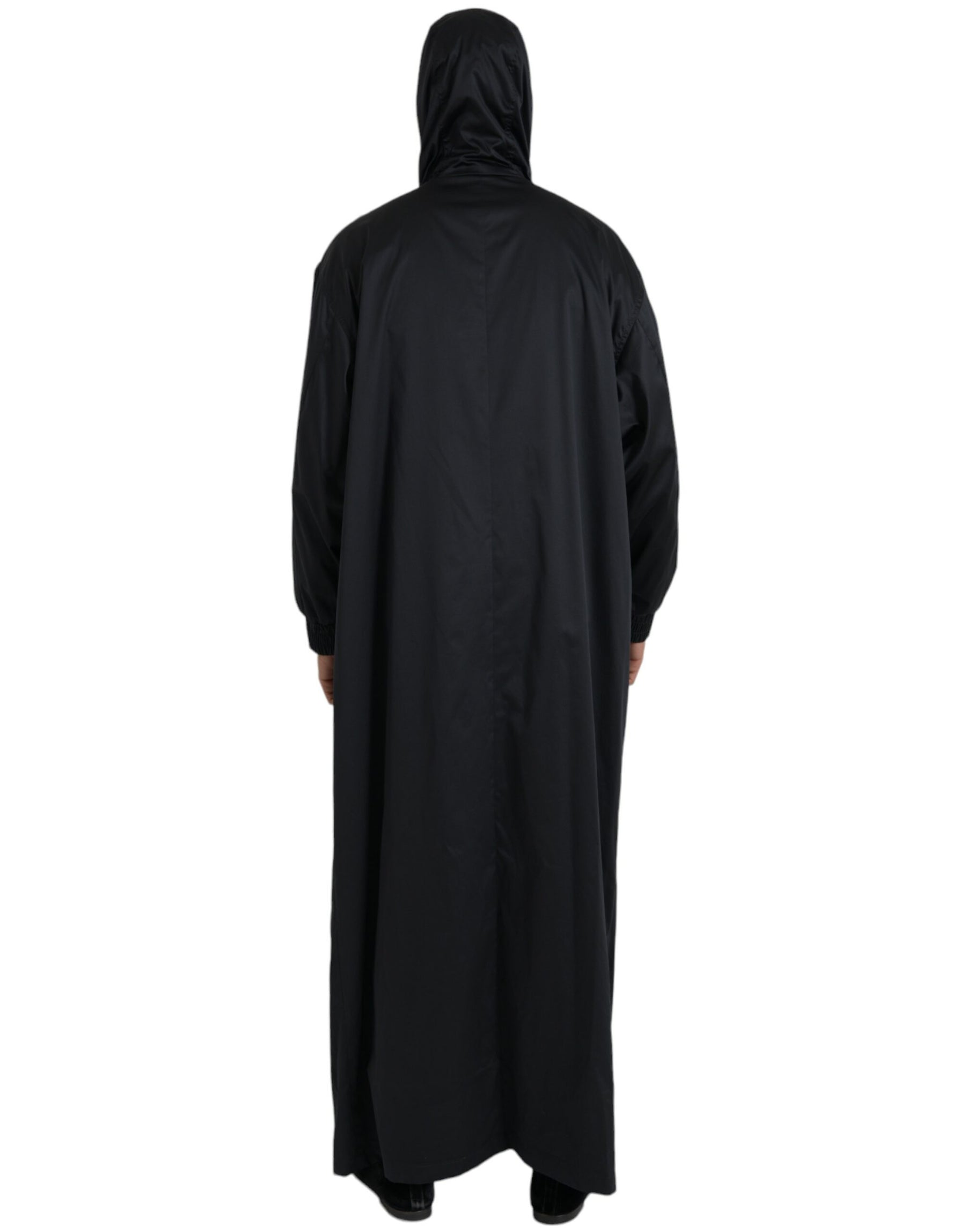 Dolce & Gabbana Black Polyester Hooded Long Windbreaker Jacket | Regal Royce