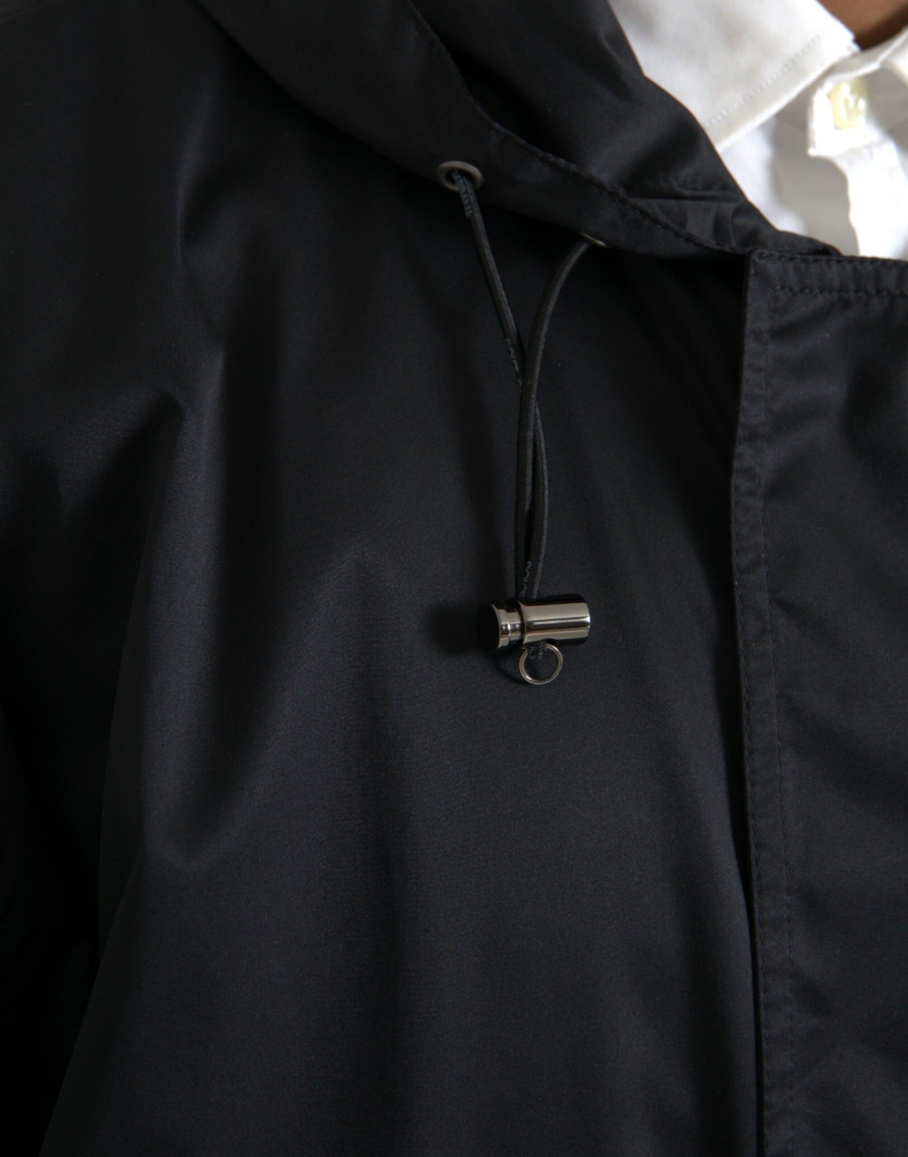 Dolce & Gabbana Black Polyester Hooded Long Windbreaker Jacket | Regal Royce
