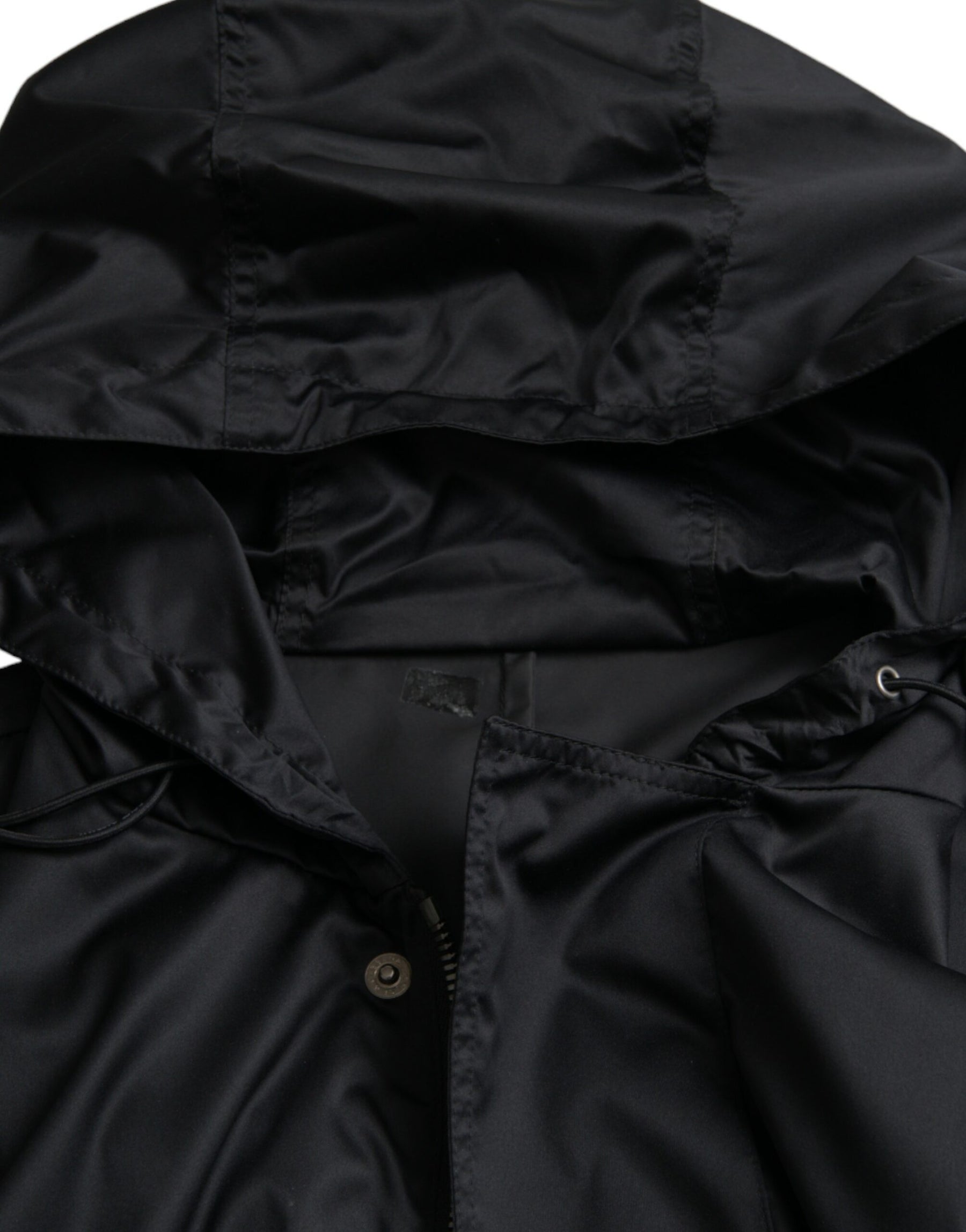 Dolce & Gabbana Black Polyester Hooded Long Windbreaker Jacket | Regal Royce
