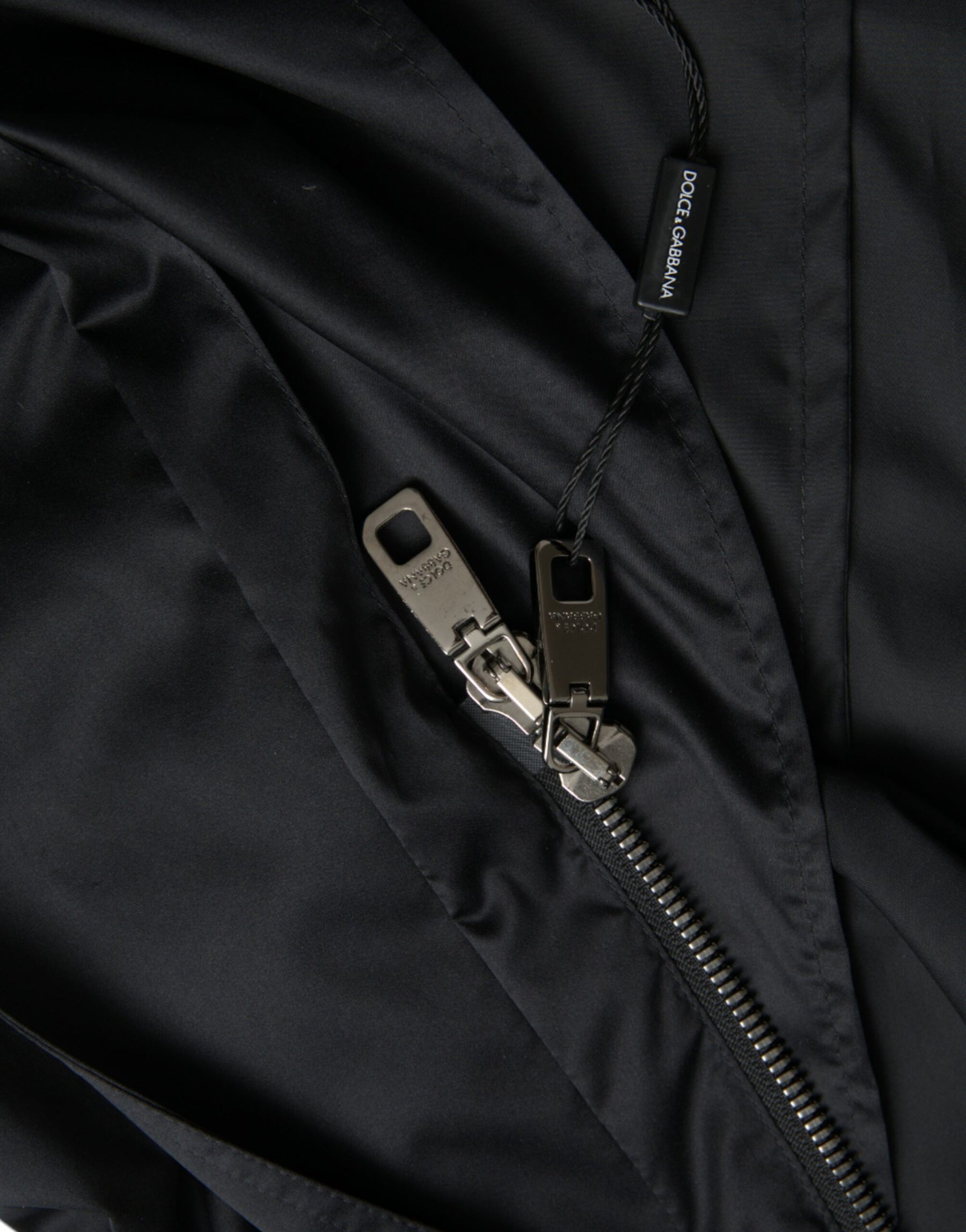 Dolce & Gabbana Black Polyester Hooded Long Windbreaker Jacket | Regal Royce