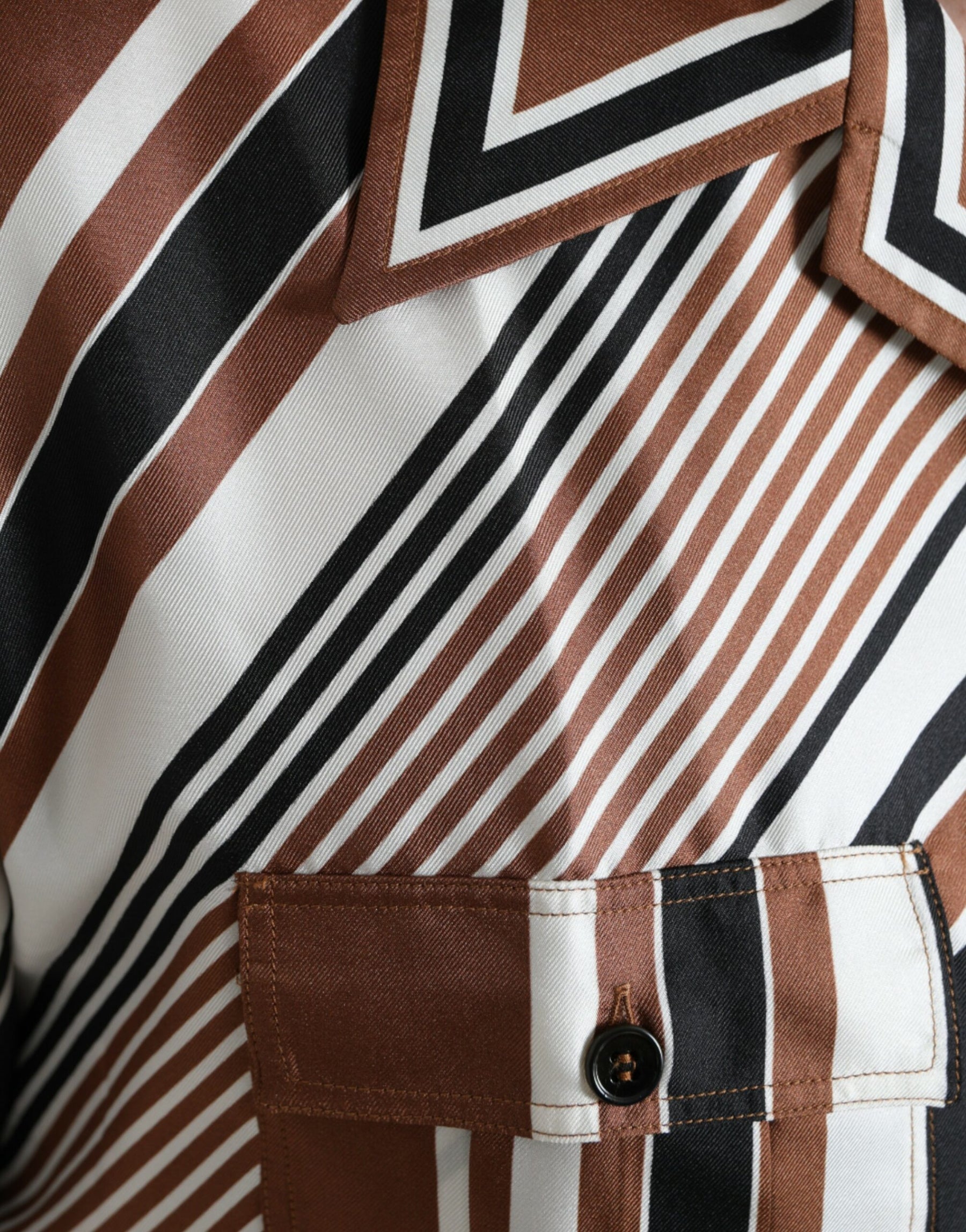 Dolce & Gabbana Brown White Silk Striped Short Sleeve Shirt | Regal Royce