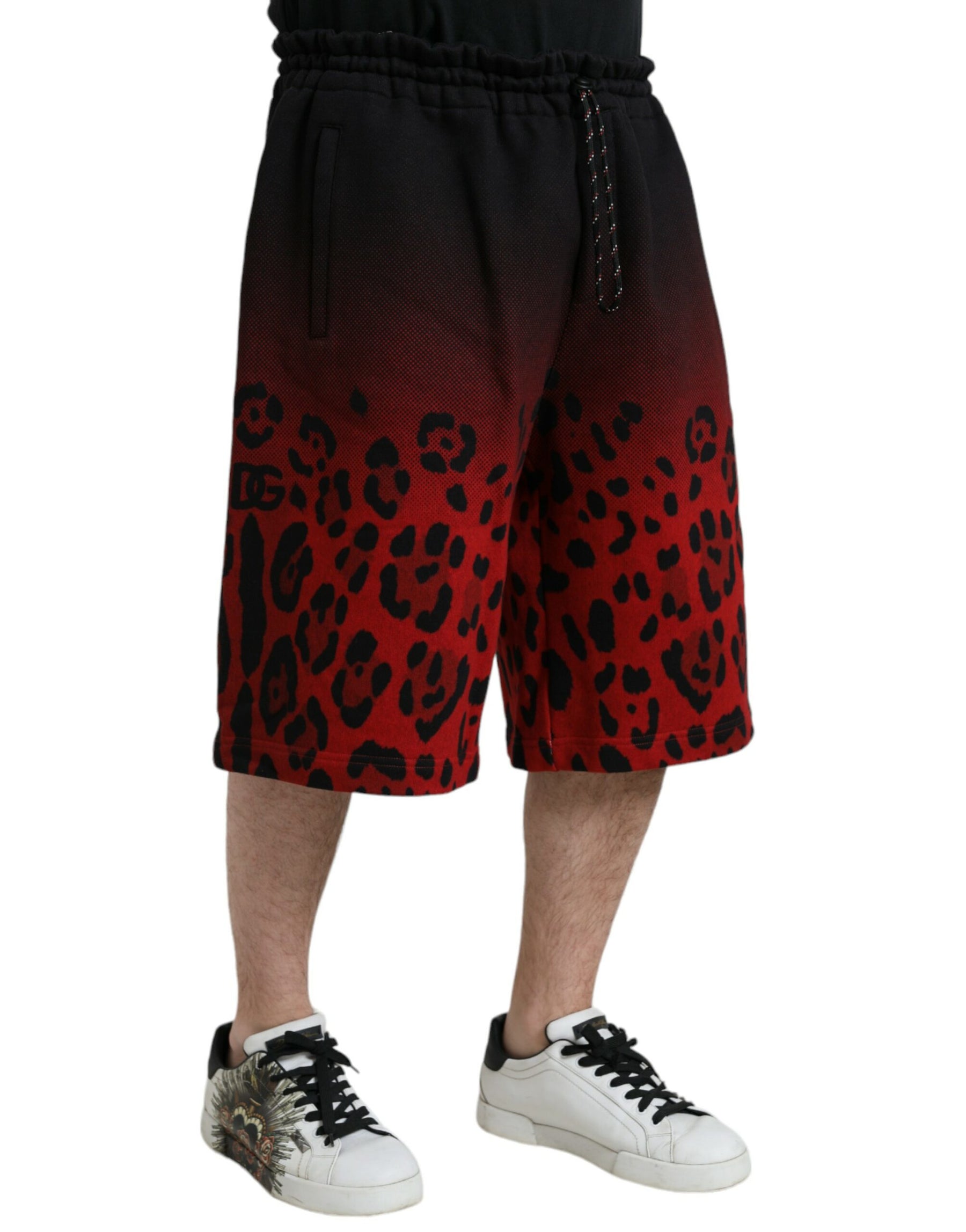 Dolce & Gabbana Red Leopard Print Cotton Bermuda Shorts | Regal Royce