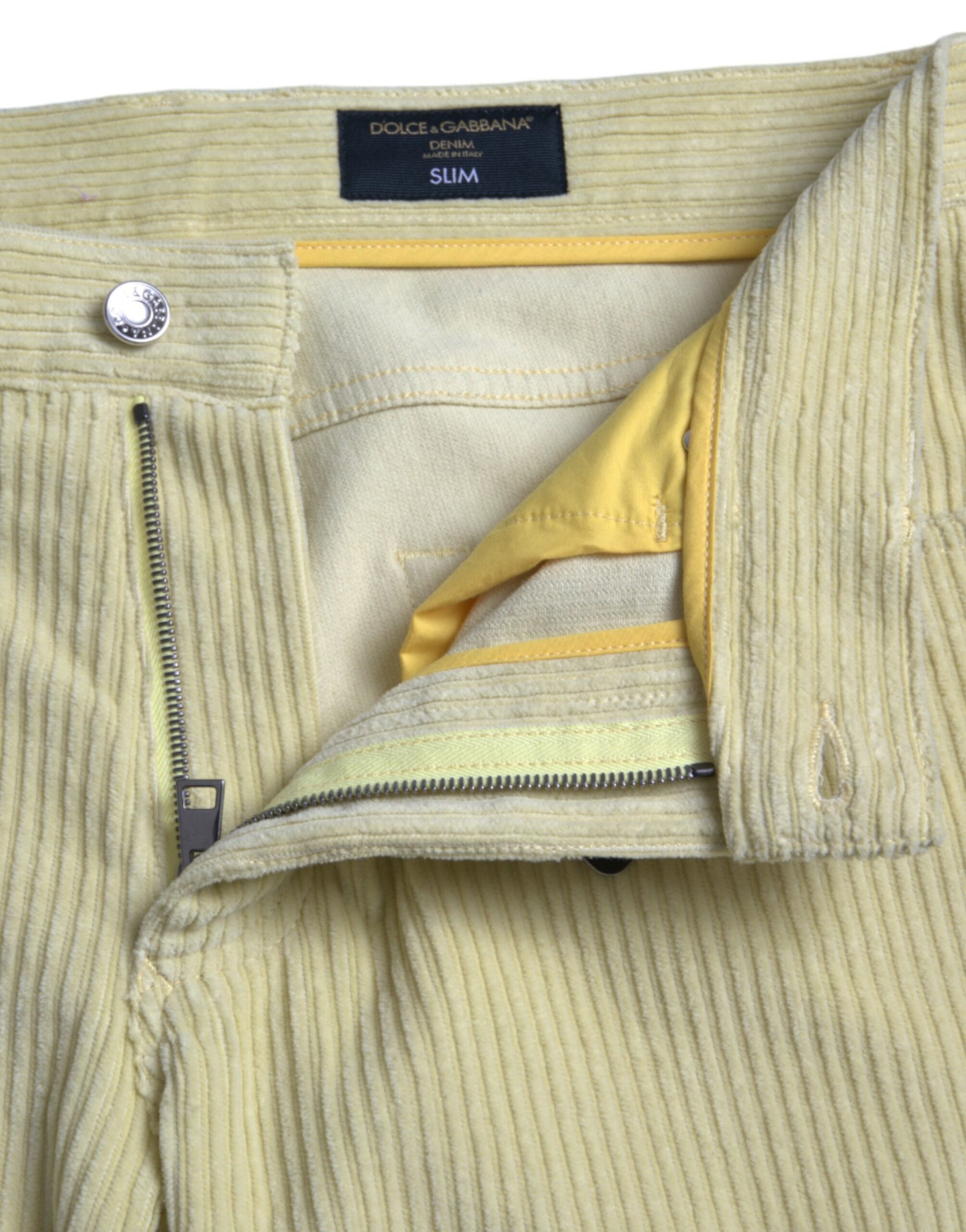 Dolce & Gabbana Yellow Corduroy Logo Plaque Skinny Denim Jeans | Regal Royce