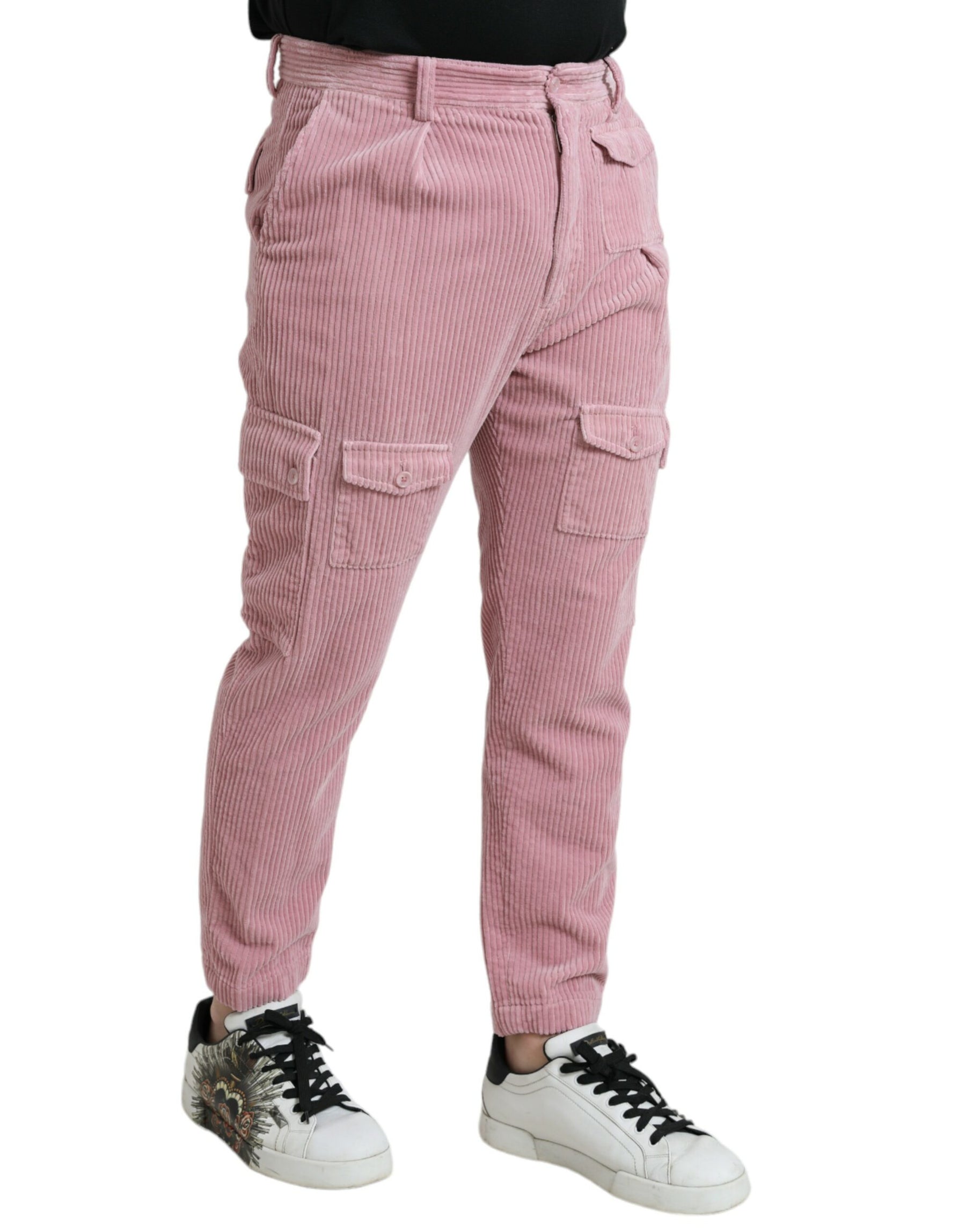 Dolce & Gabbana Pink Corduroy Cotton Stretch Skinny Cargo Jeans | Regal Royce
