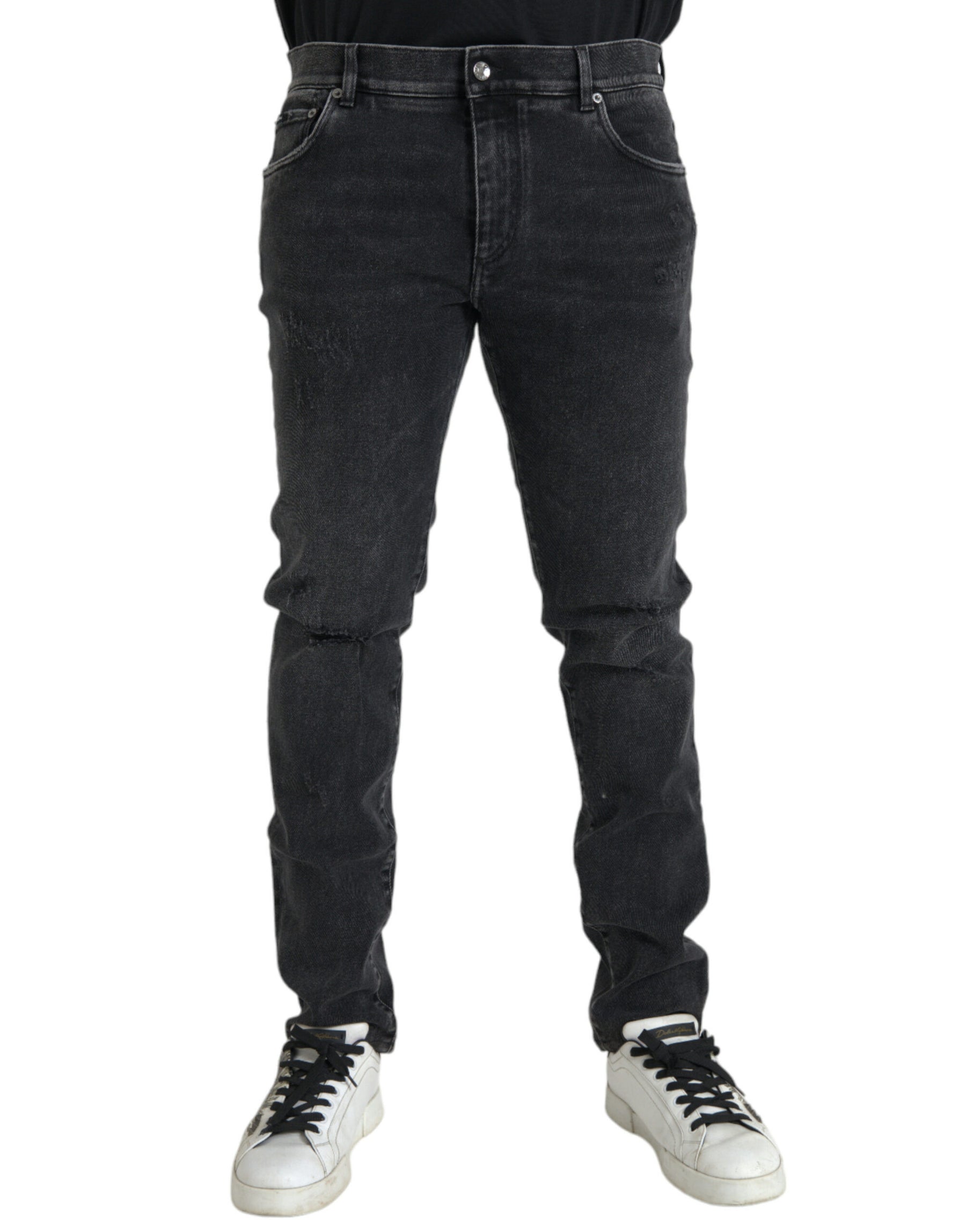 Dolce & Gabbana Gray Cotton Stretch Skinny Denim Logo Jeans | Regal Royce