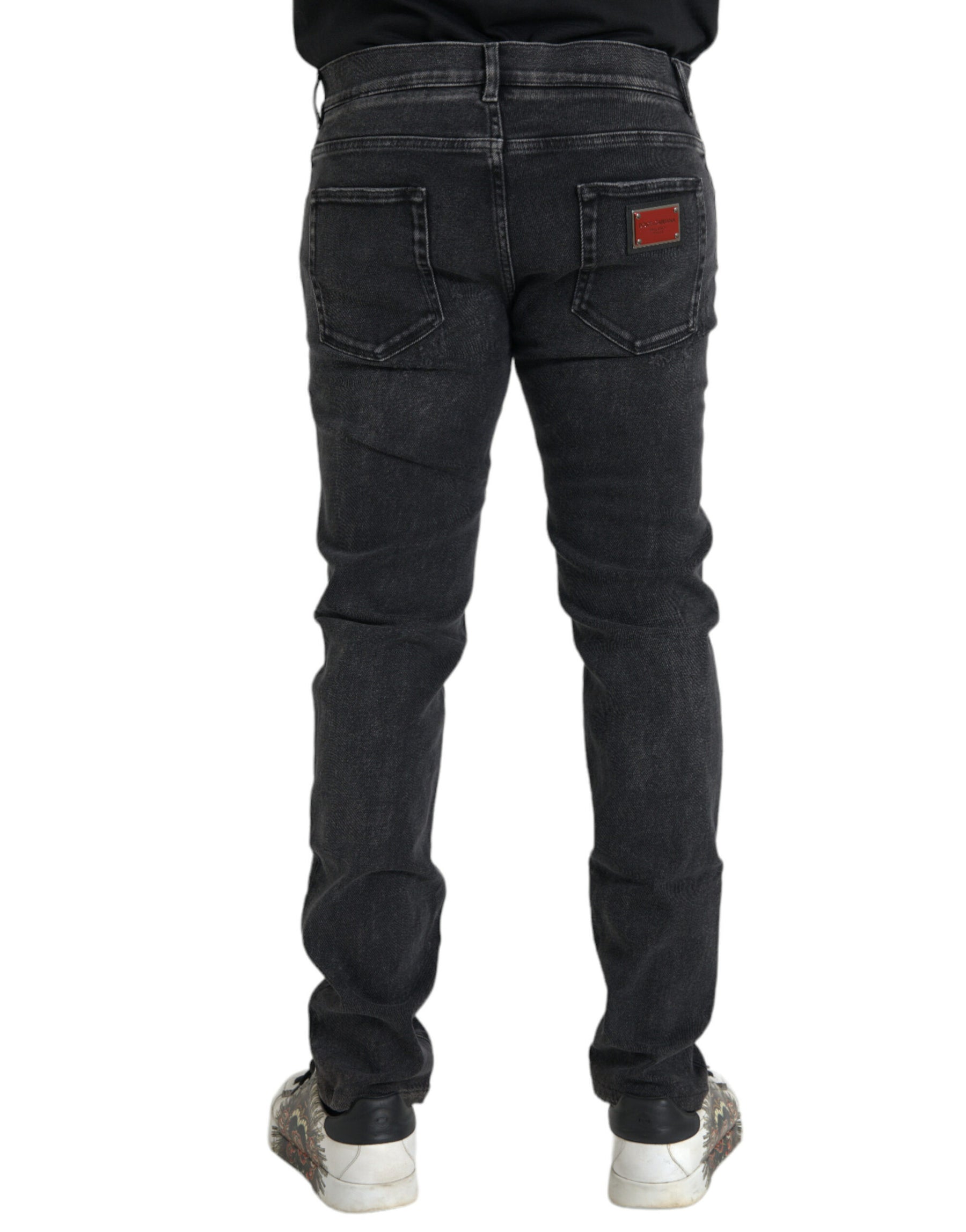 Dolce & Gabbana Gray Cotton Stretch Skinny Denim Logo Jeans | Regal Royce
