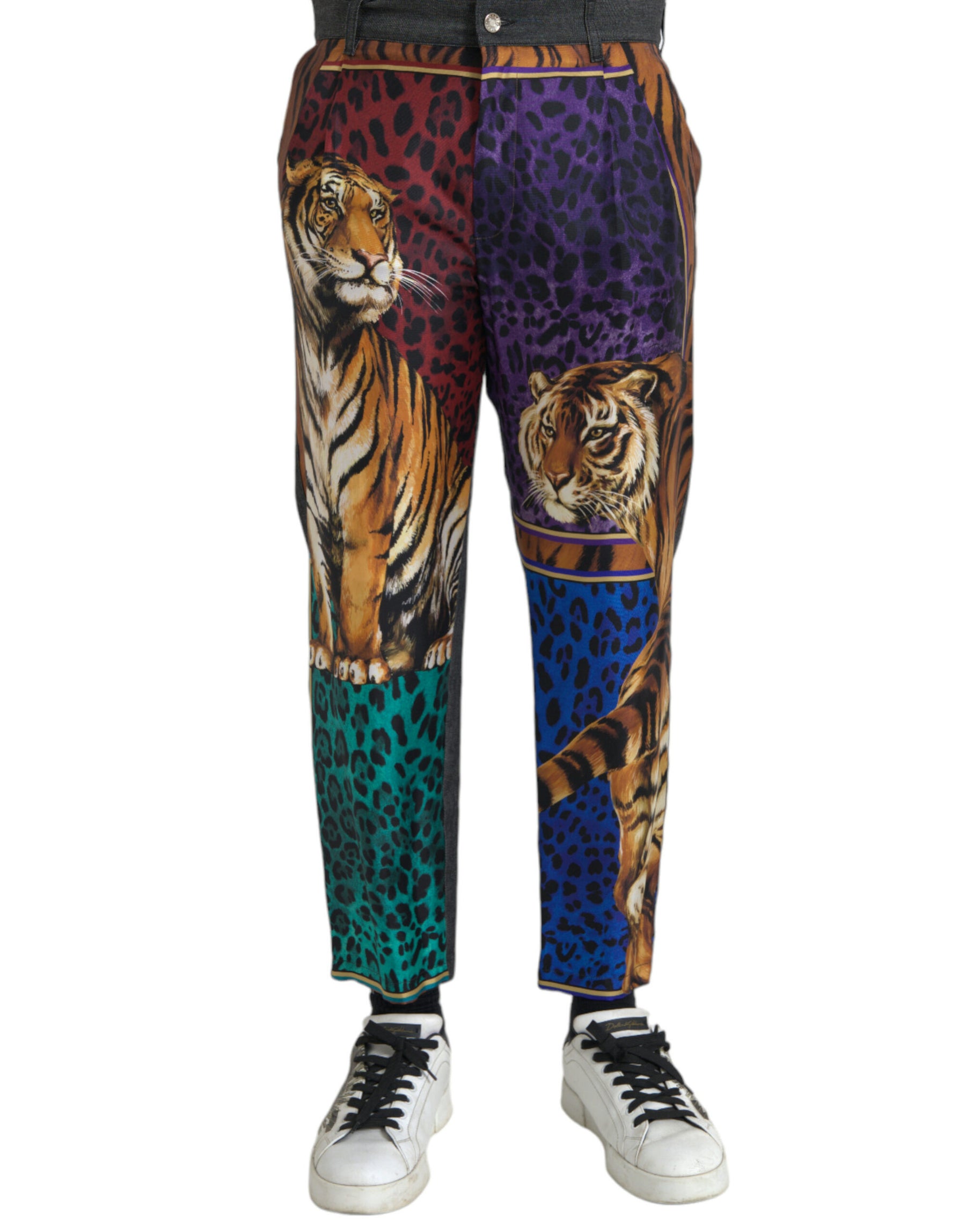 Dolce & Gabbana Multicolor Tiger Leopard Cotton Loose Tapered Pants | Regal Royce
