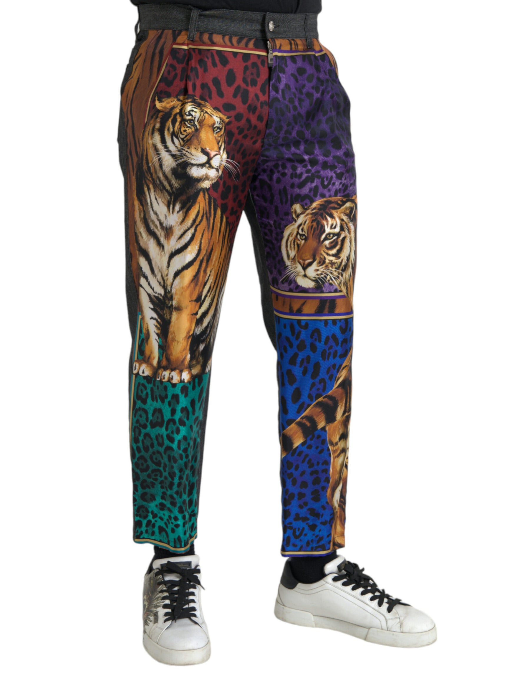 Dolce & Gabbana Multicolor Tiger Leopard Cotton Loose Tapered Pants | Regal Royce