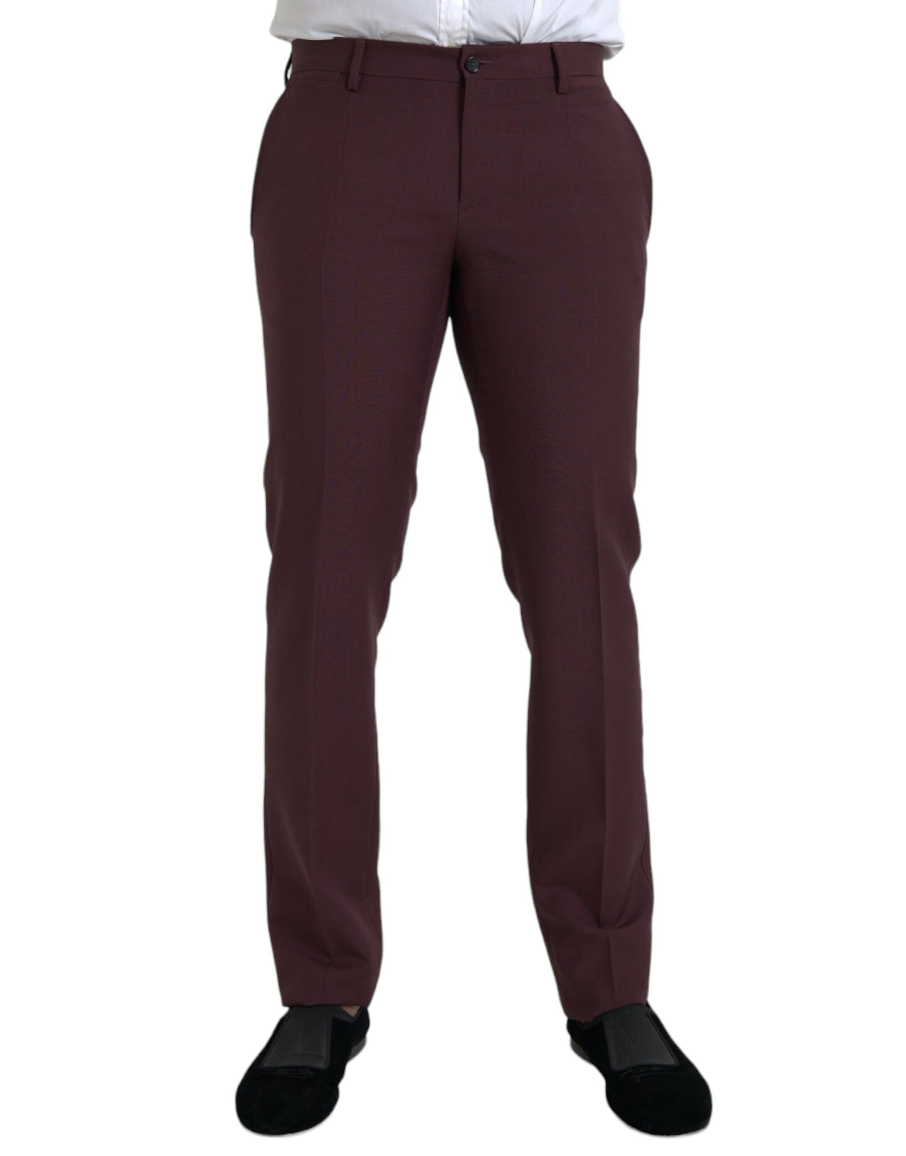 Dolce & Gabbana Maroon Wool Men Slim Fit Dress Pants | Regal Royce
