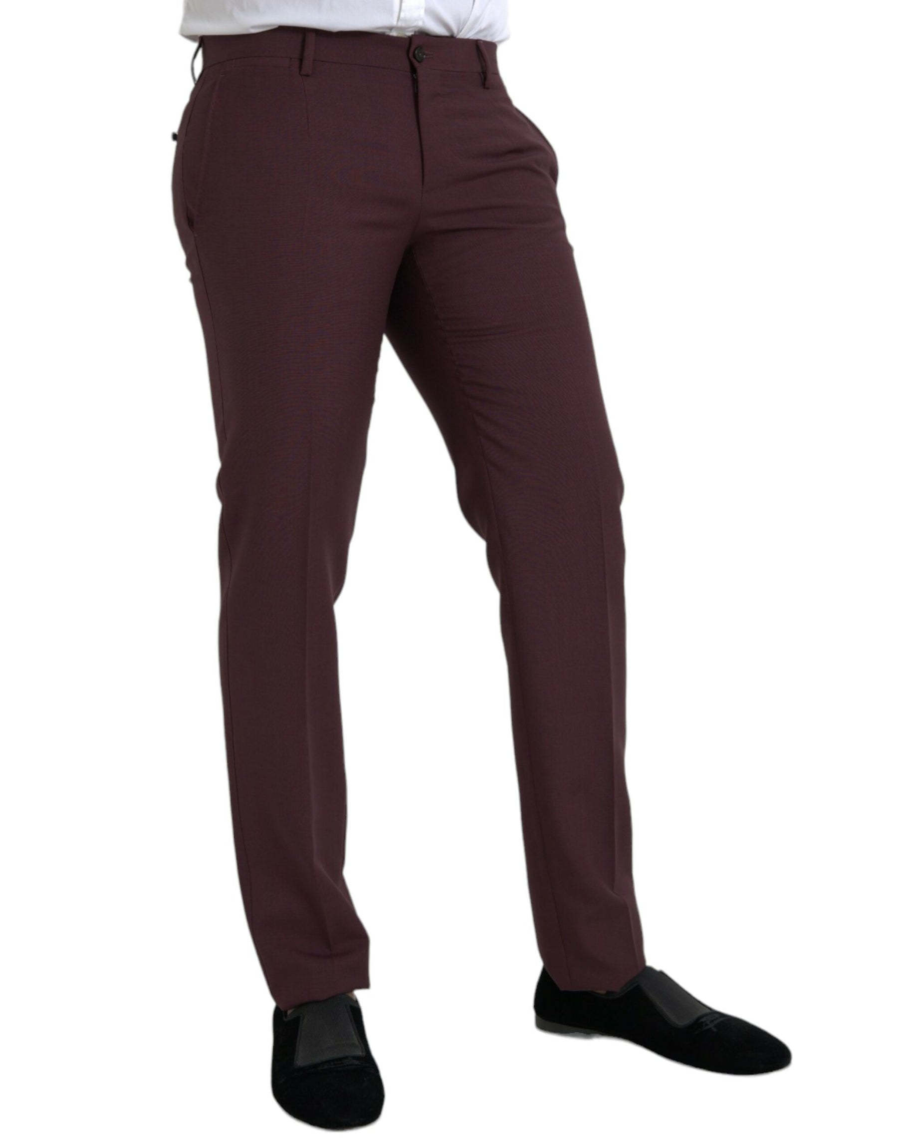 Dolce & Gabbana Maroon Wool Men Slim Fit Dress Pants | Regal Royce