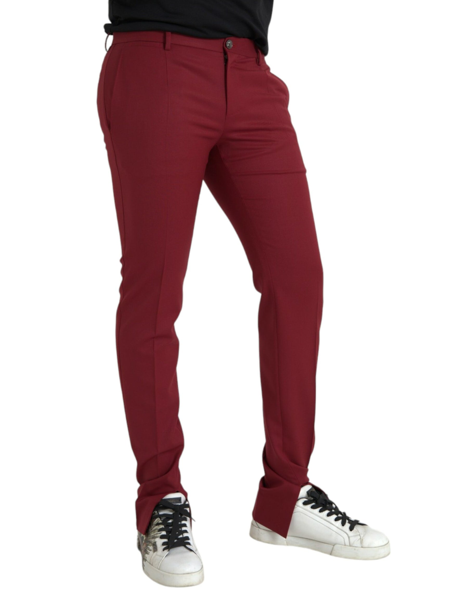 Dolce & Gabbana Red Wool Men Slim Fit Dress Pants | Regal Royce