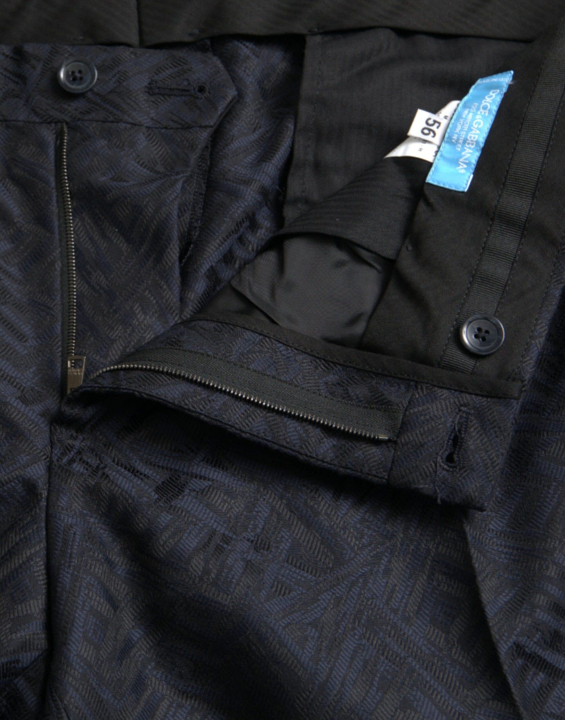 Dolce & Gabbana Blue Brocade Wool Skinny Men Dress Pants | Regal Royce