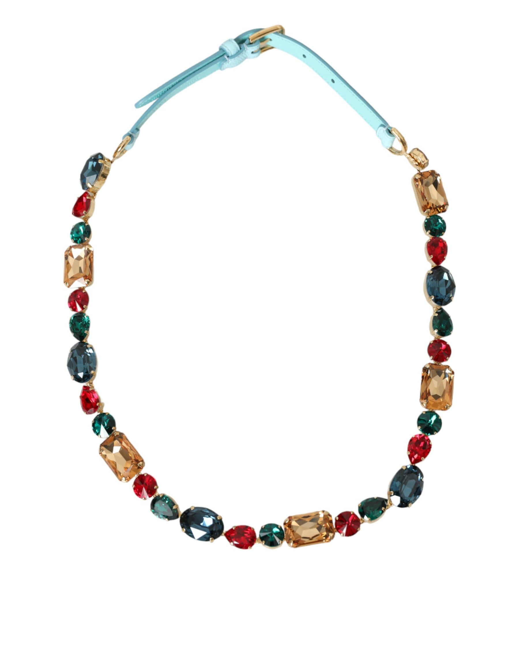 Dolce & Gabbana Light Blue Leather Crystal Chain Waist Belt | Regal Royce