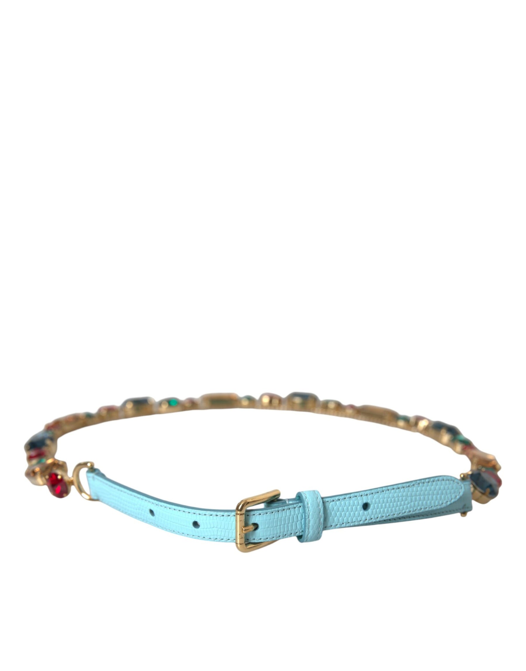 Dolce & Gabbana Light Blue Leather Crystal Chain Waist Belt | Regal Royce