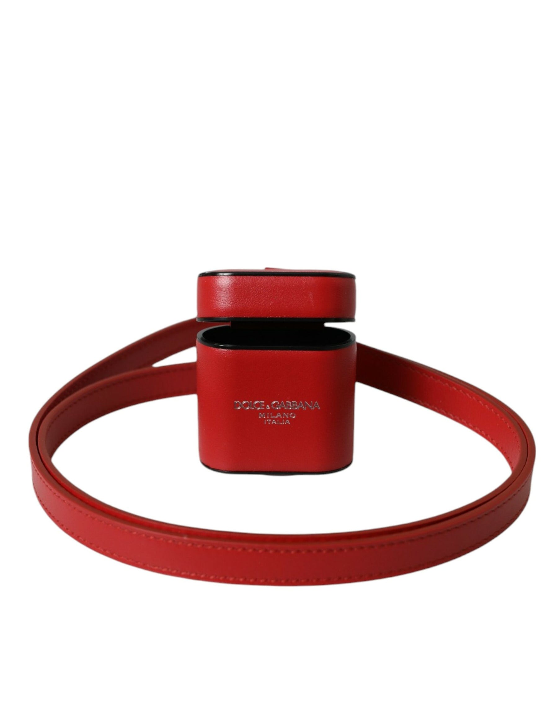 Dolce & Gabbana Red Calfskin Leather Logo Print Strap Men Airpods Case | Regal Royce