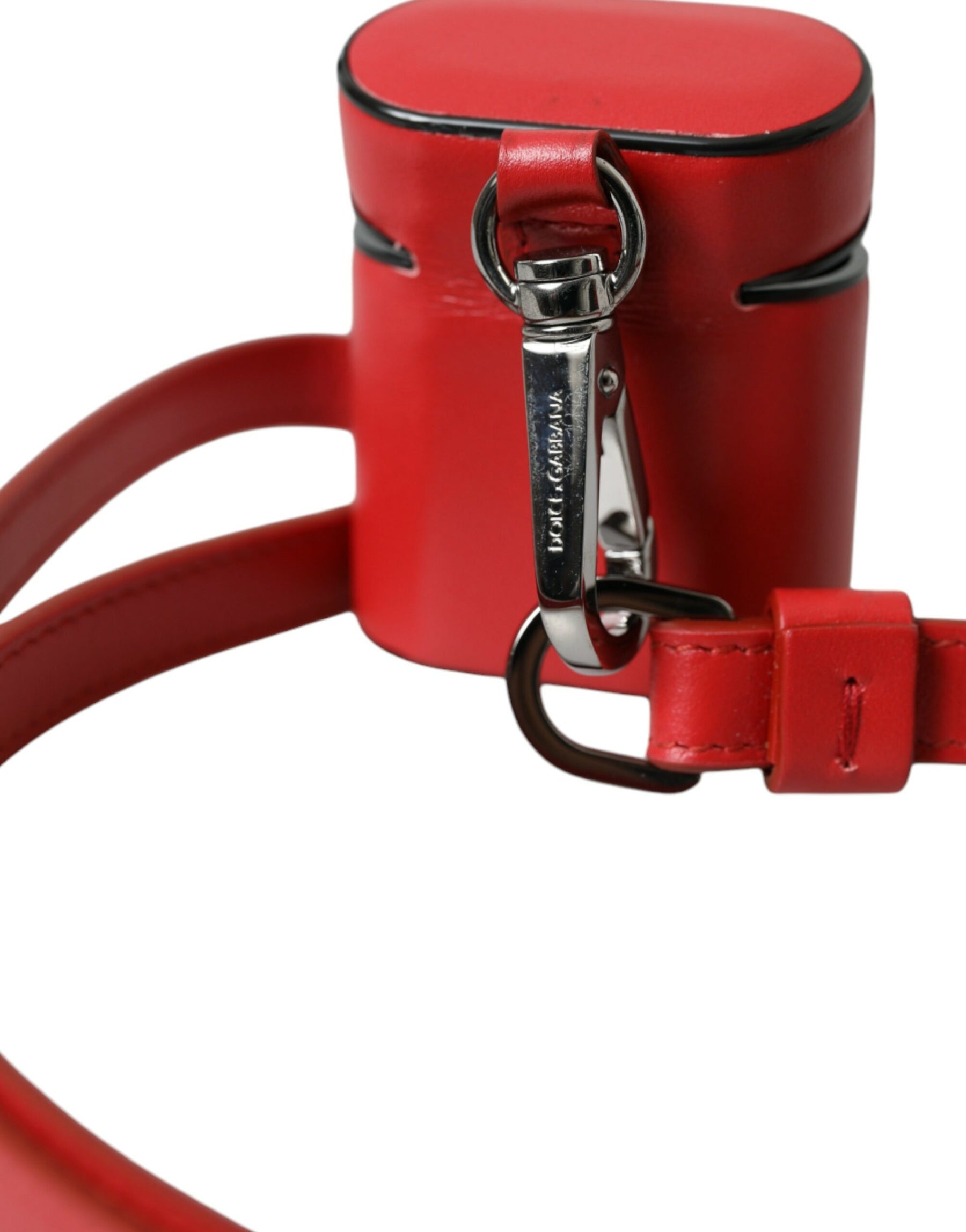 Dolce & Gabbana Red Calfskin Leather Logo Print Strap Men Airpods Case | Regal Royce