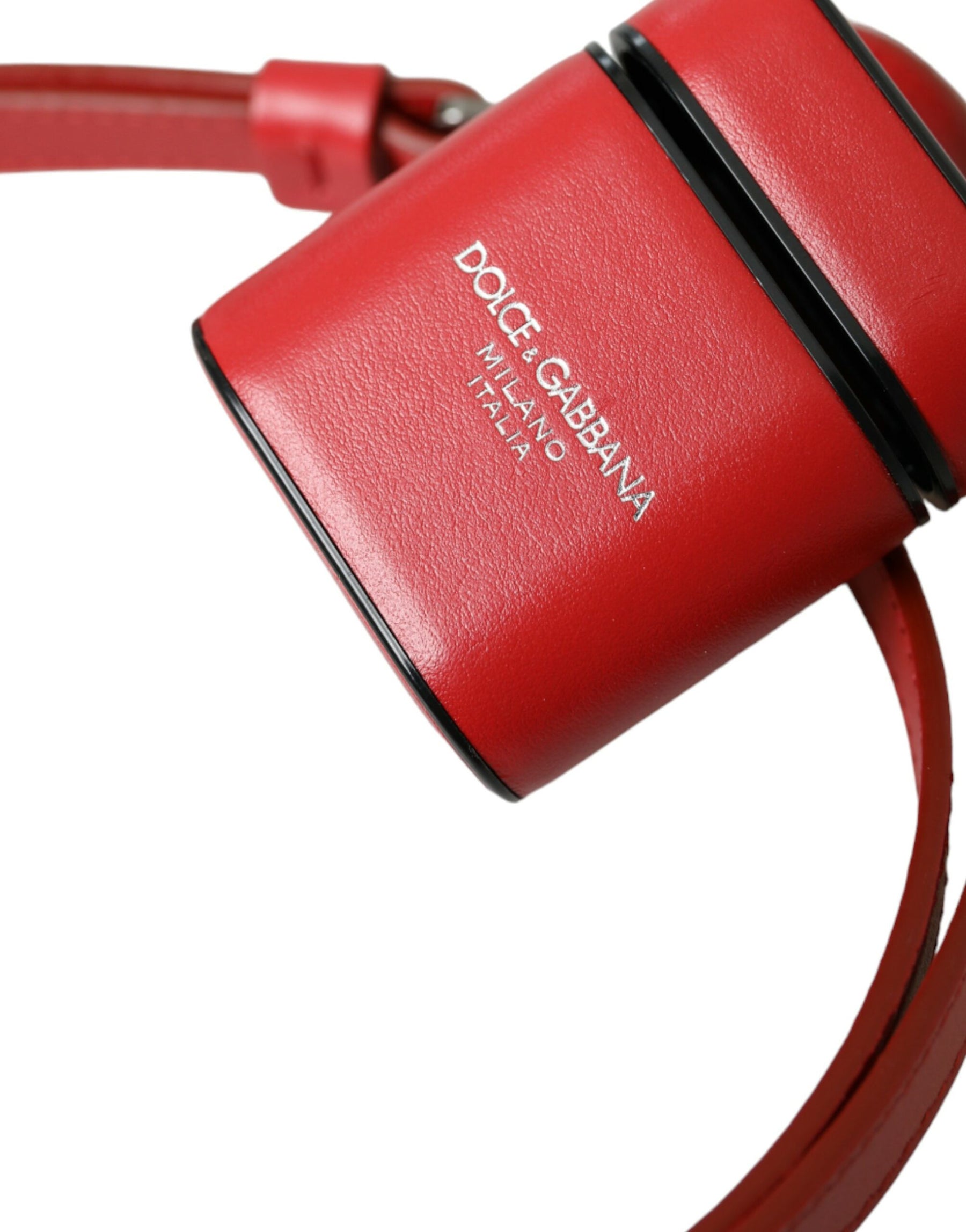 Dolce & Gabbana Red Calfskin Leather Logo Print Strap Men Airpods Case | Regal Royce