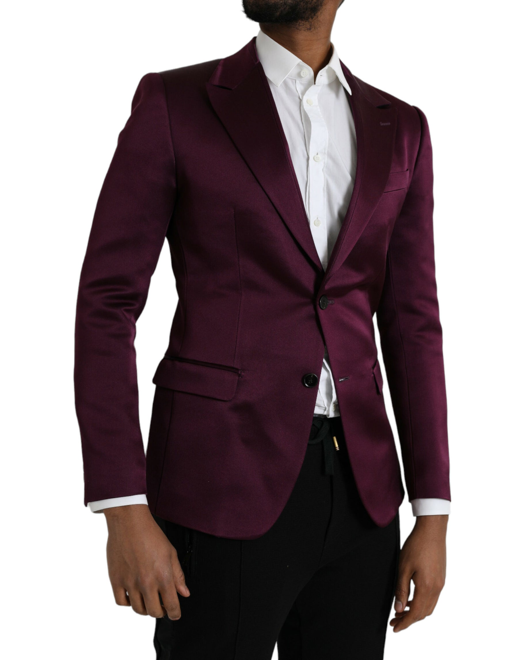 Dolce & Gabbana Maroon Silk Single Breasted Coat Blazer | Regal Royce